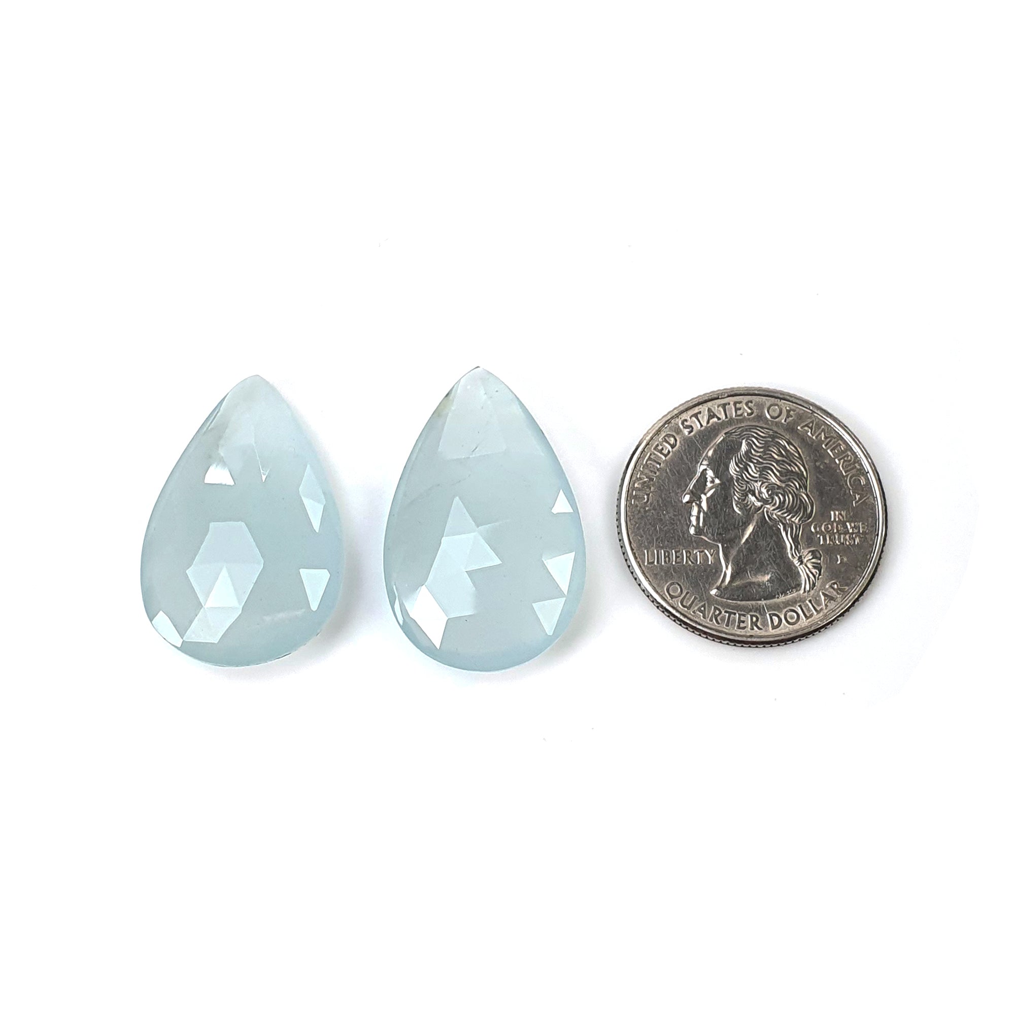 Natural Untreated Blue Aquamarine Gemstone Rose Cut - 43.00cts Pear Shape Briolette (28*18mm & 29*18mm, 2pcs) | Elegant Jewelry Making, Healing Crystal Collection, Unique Gift for Birthdays & Anniversaries