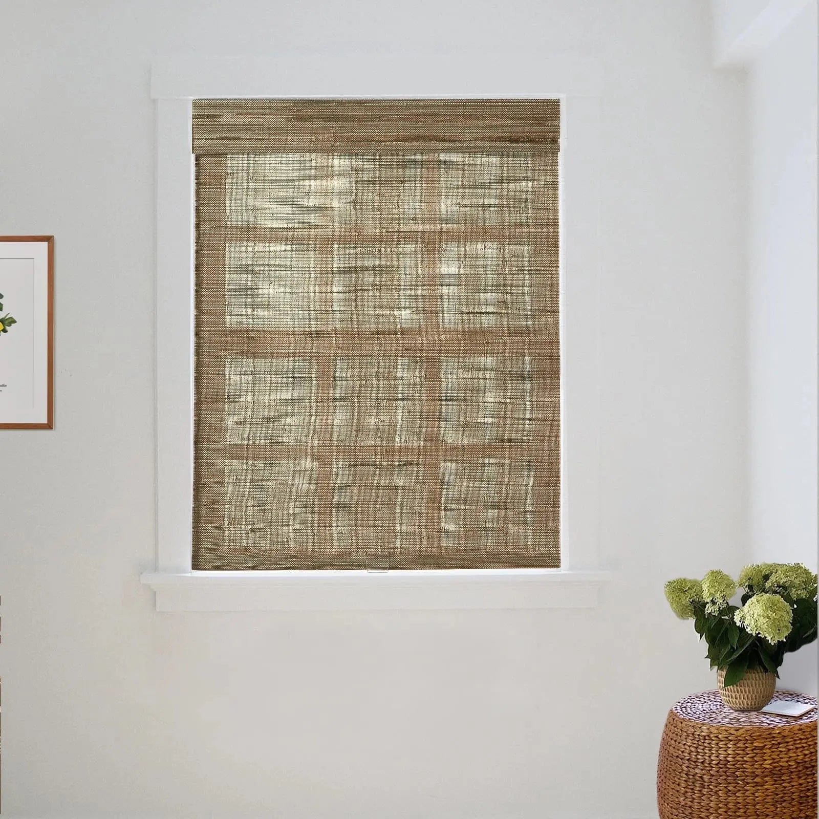 Natural Ramie Bamboo Woven Window Shade - Light Brown - Eco-Friendly & Durable - Perfect for Living Room, Bedroom & Patio Privacy