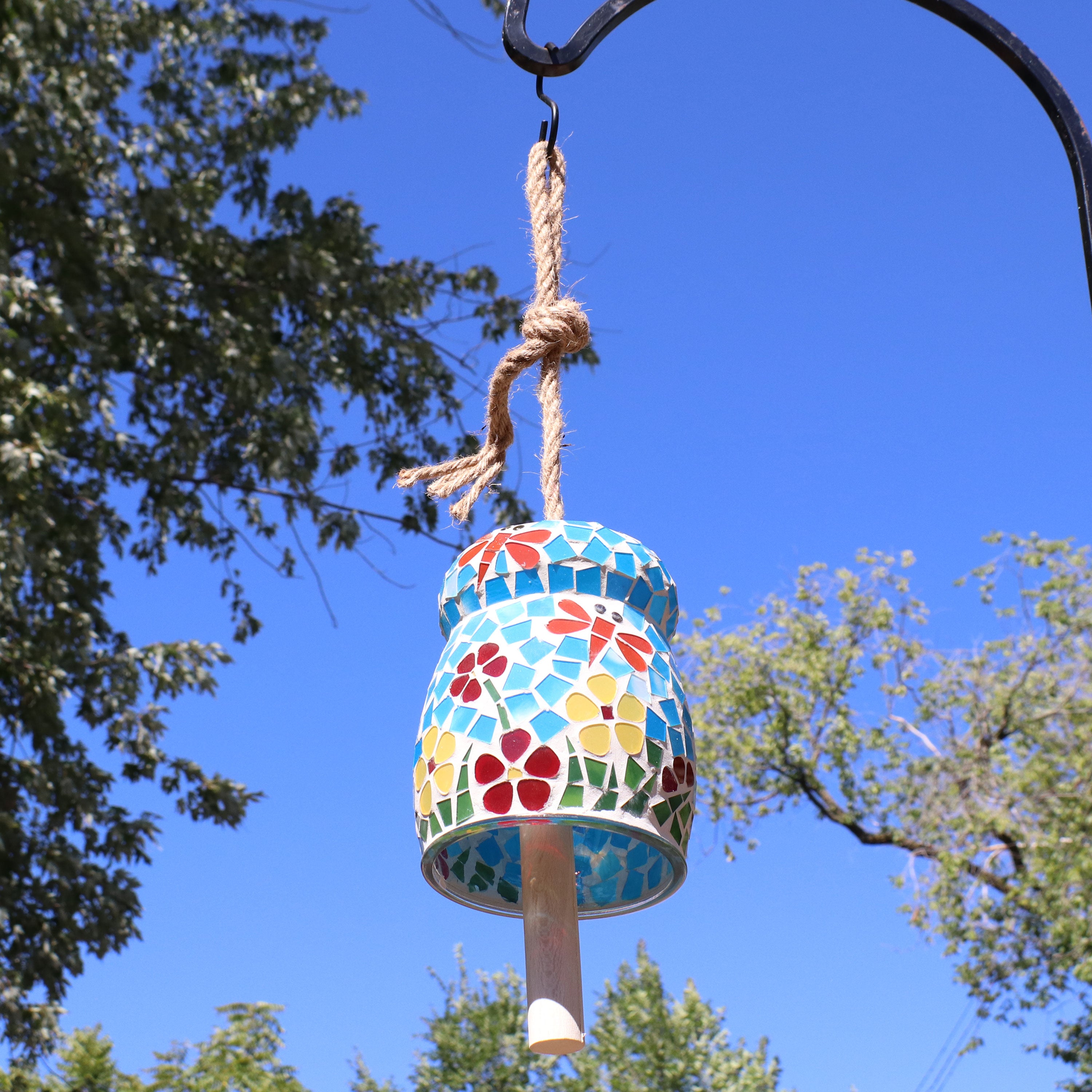 Sunnydaze Spring Flowers Mosaic Glass Wind Chime Bell - Outdoor Garden Decor for Patio, Porch & Backyard