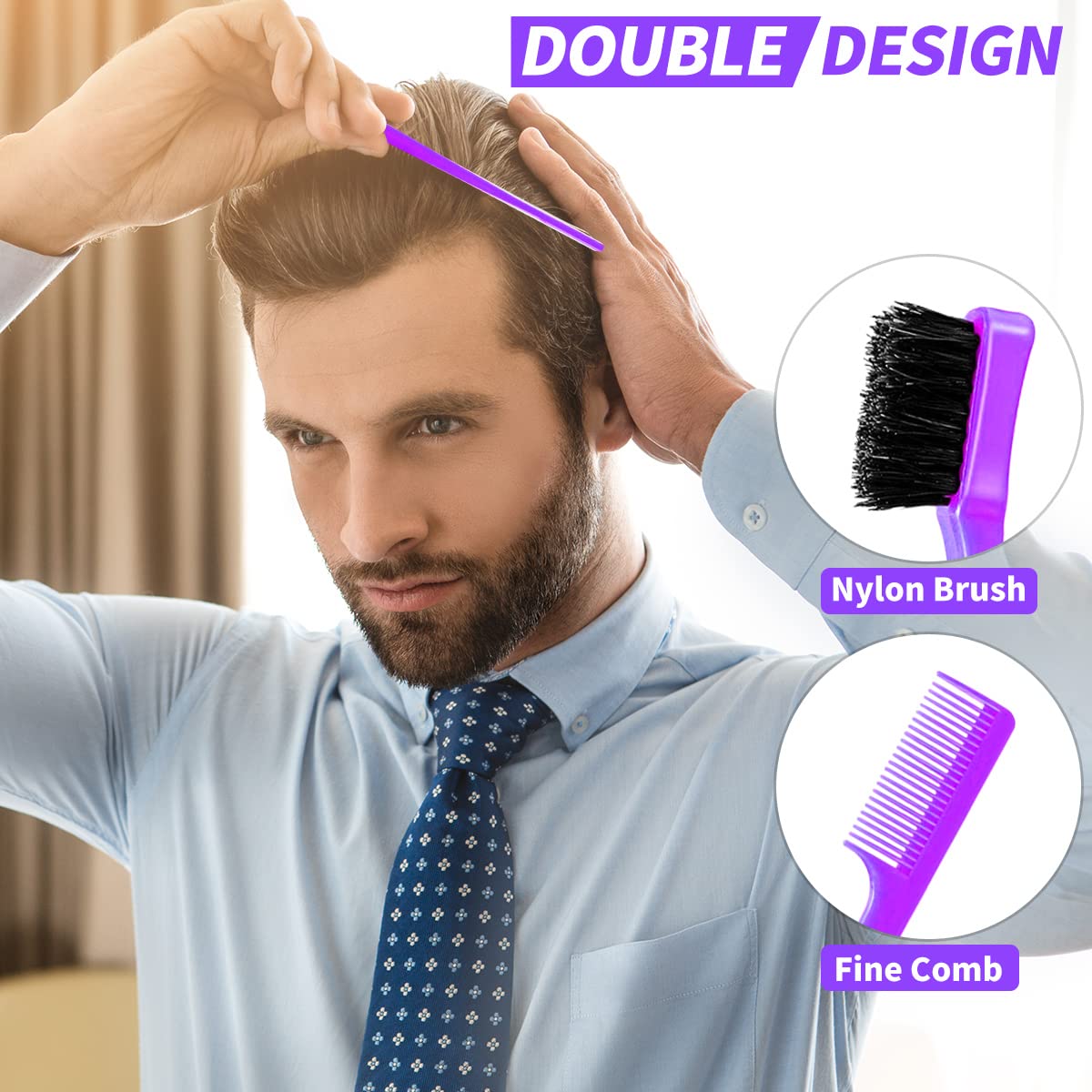 6-Piece Professional Hair Teasing Brush Set - Dual Edge Brush, Comb Bristle Brush, Hairline Brush & Rat Tail Comb with Stainless Steel Tail - Soft Glossy Hair Styling Tools for Women & Kids - Perfect for Salon, Home & Travel Use (Pink & Purple)