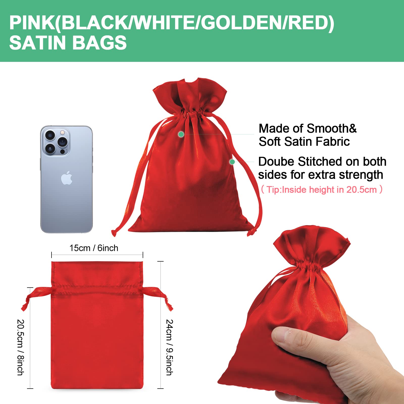 30pcs Red Satin Drawstring Gift Bags 6x9.5 Inch - Christmas Wedding Party Favors, Jewelry Pouches, Small Gift Packaging for Holidays, Birthdays & Special Occasions