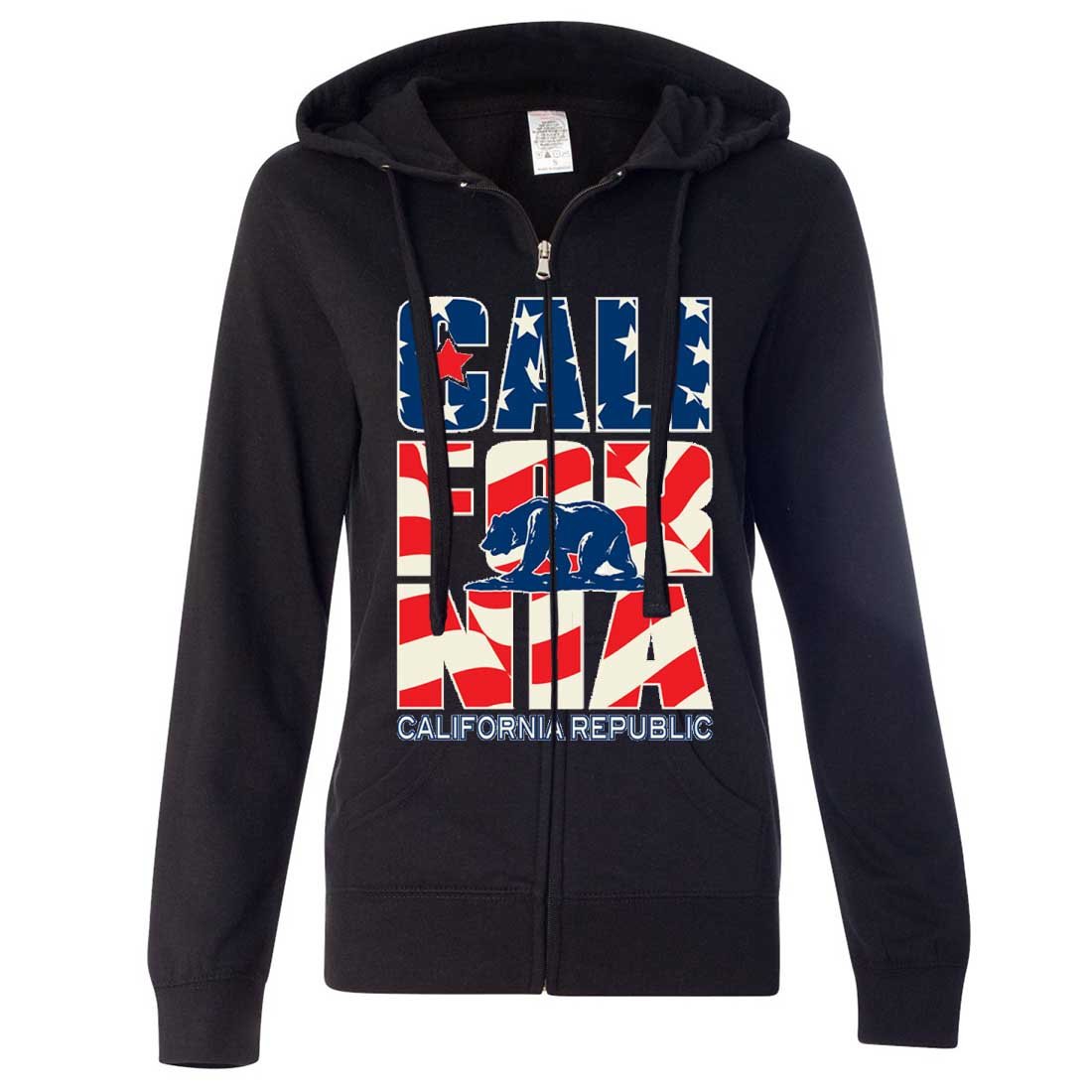 California Republic USA Flag Women's Zip-Up Hoodie - Patriotic Casual Wear for Everyday & Outdoor Activities