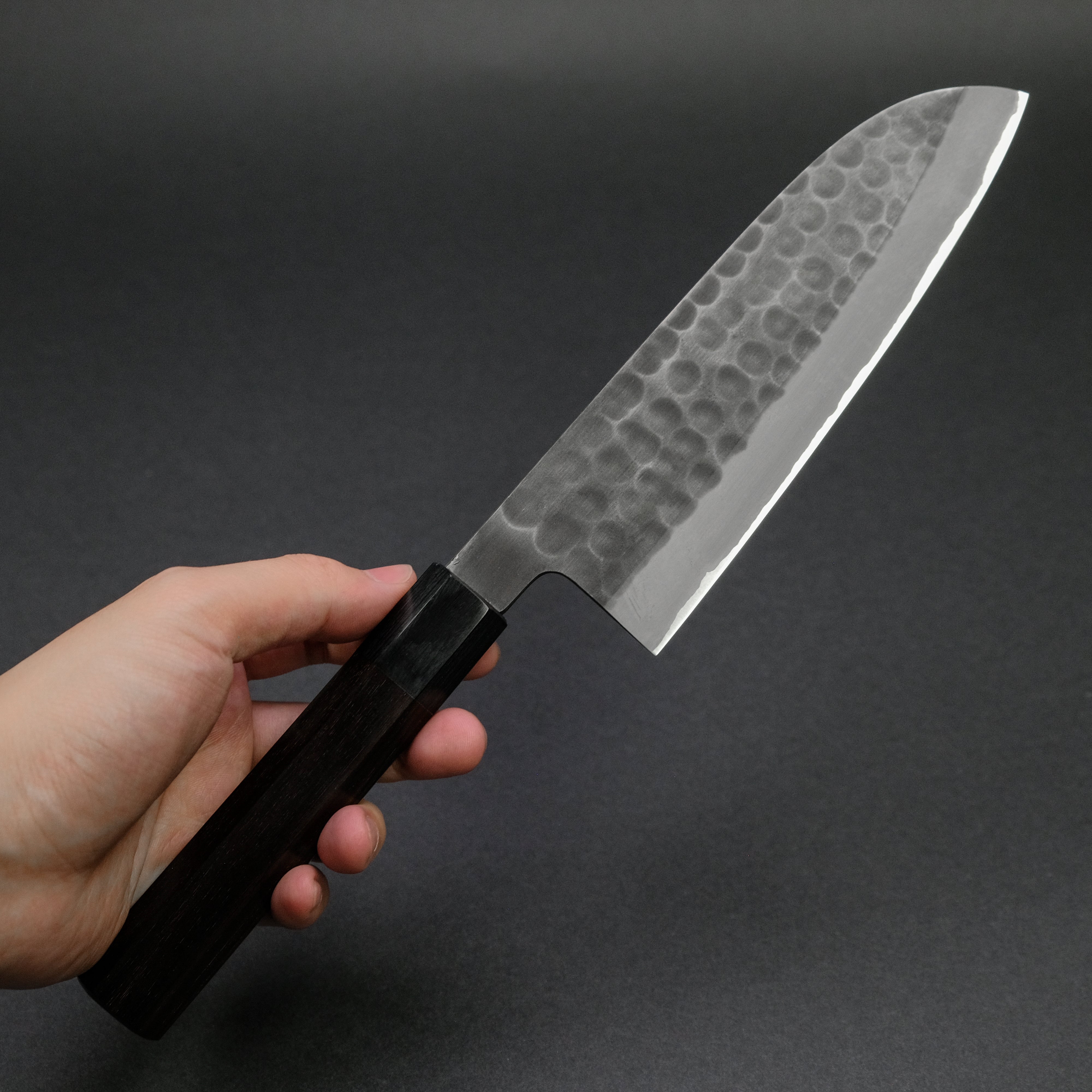 Mutsumi Blue Super Kurouchi Tsuchime Santoku Knife 165mm with Ebony Handle - Premium Japanese Kitchen Knife for Slicing, Dicing & Chopping Vegetables, Meat & Fish