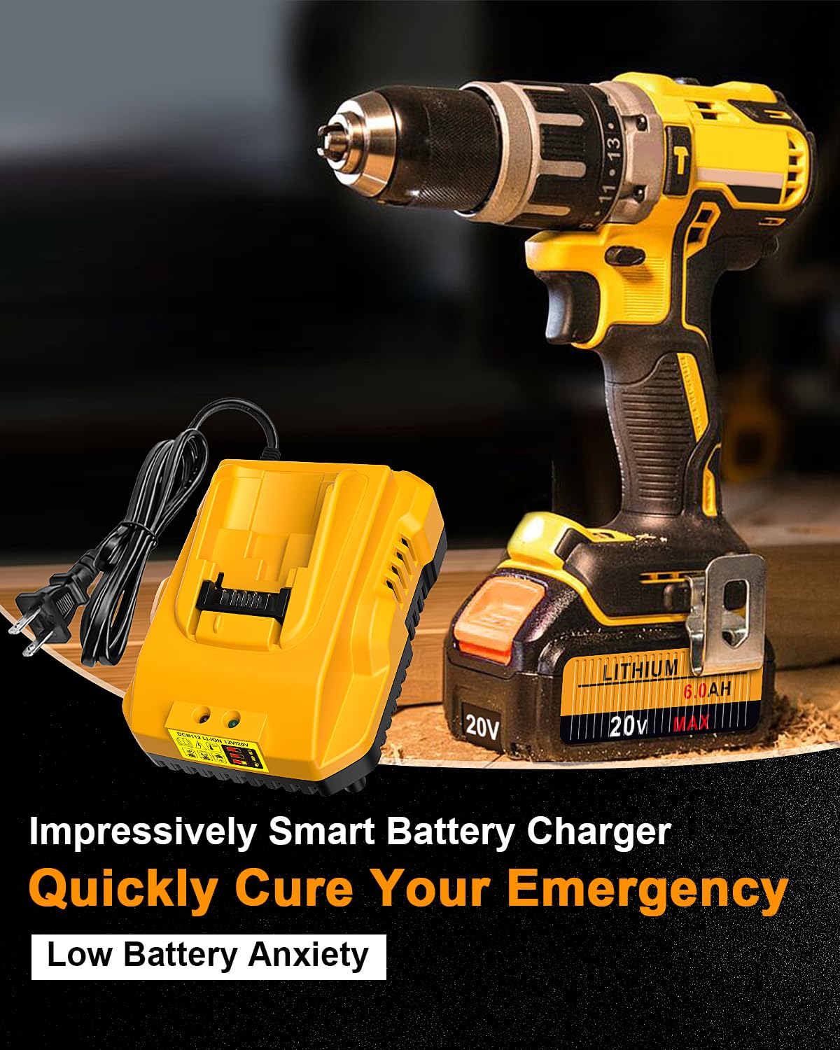 DCB112 20V MAX Battery Charger Replacement for Dewalt 20V/12V Batteries - Fast Charging Compatible with Dewalt DCB107 DCB101 DCB102 DCB115 - Perfect for Power Tools, Drills, Saws and Outdoor Equipment