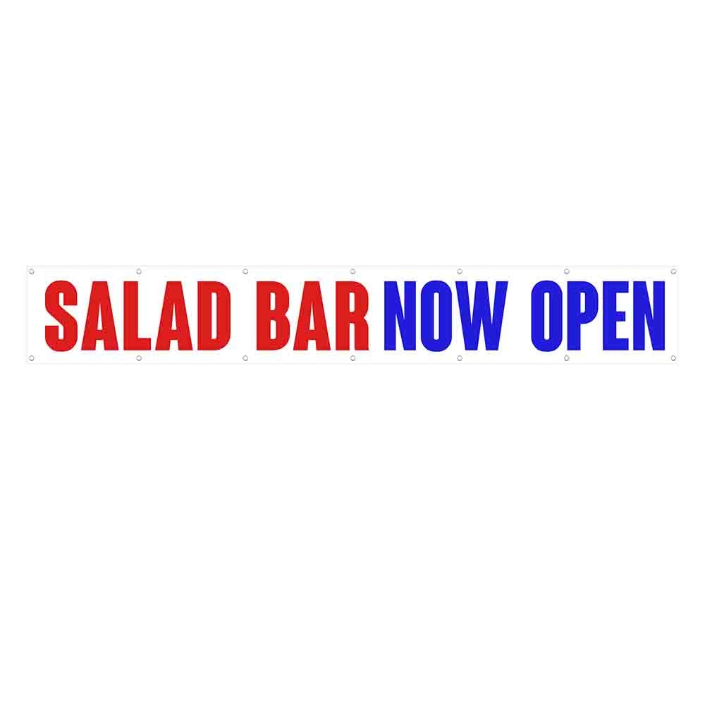 Extra Large 13 oz Heavy-Duty Vinyl Salad Bar Now Open Banner with Metal Grommets - Single-Sided Restaurant Sign for Cafeterias, Buffets & Food Service Businesses