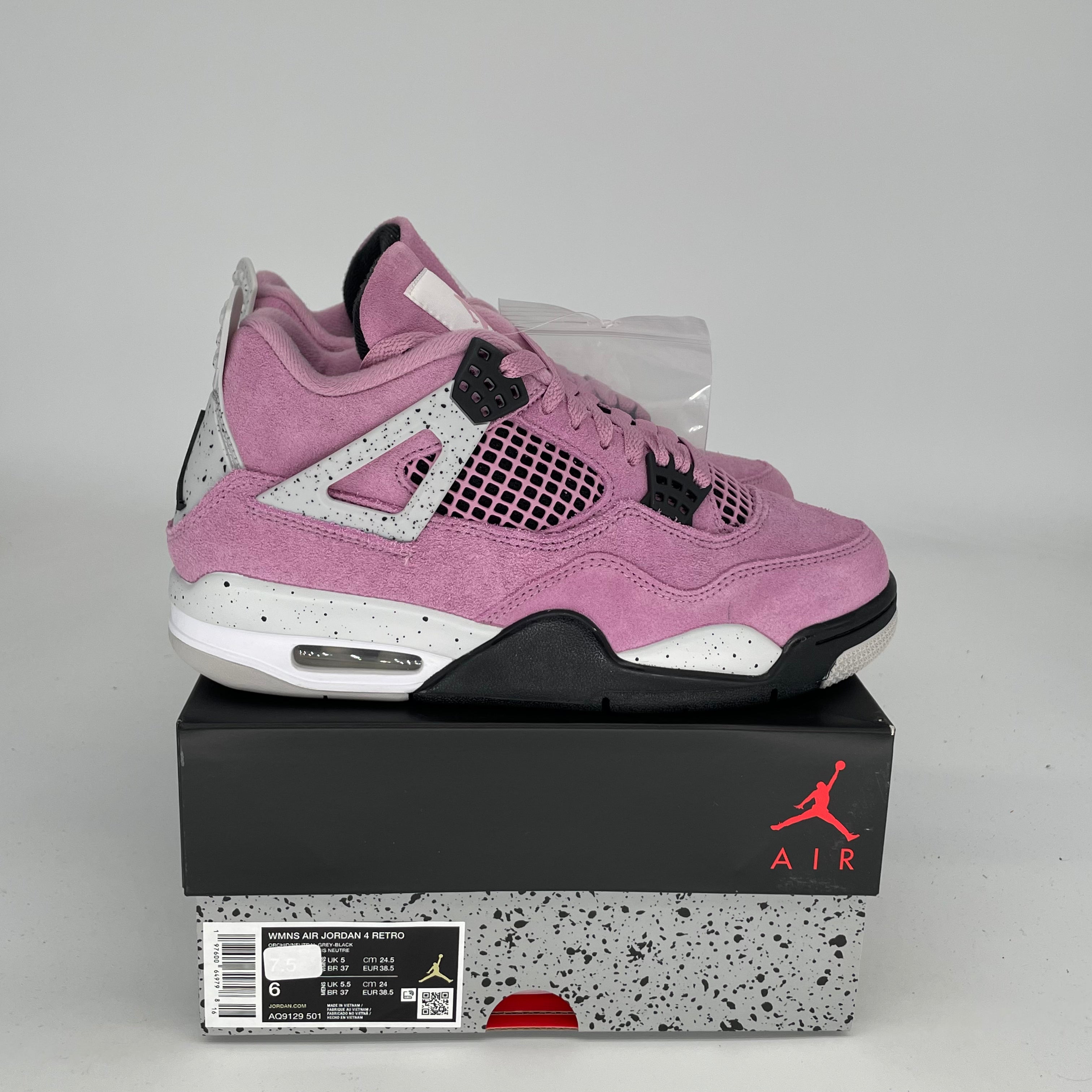 Original Title: AIR JORDAN 4 ORCHID W SIZE 6/7.5W AQ9129 501   Optimized Title: Air Jordan 4 Retro 