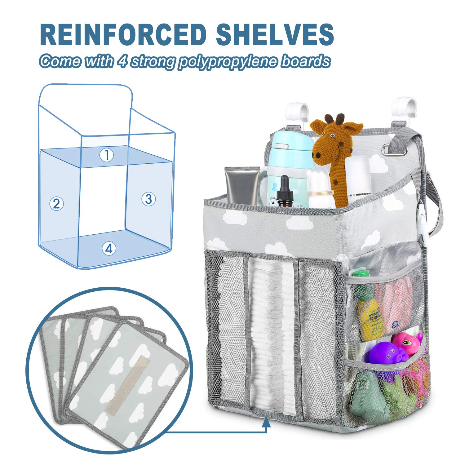 Hanging Diaper Caddy Organizer for Baby Nursery - Grey Storage Bag with Multiple Pockets for Diapers, Wipes & Baby Essentials | Perfect for Crib, Changing Table, Playard & Wall Mount | Ideal Baby Shower Gift & Bedside Organizer