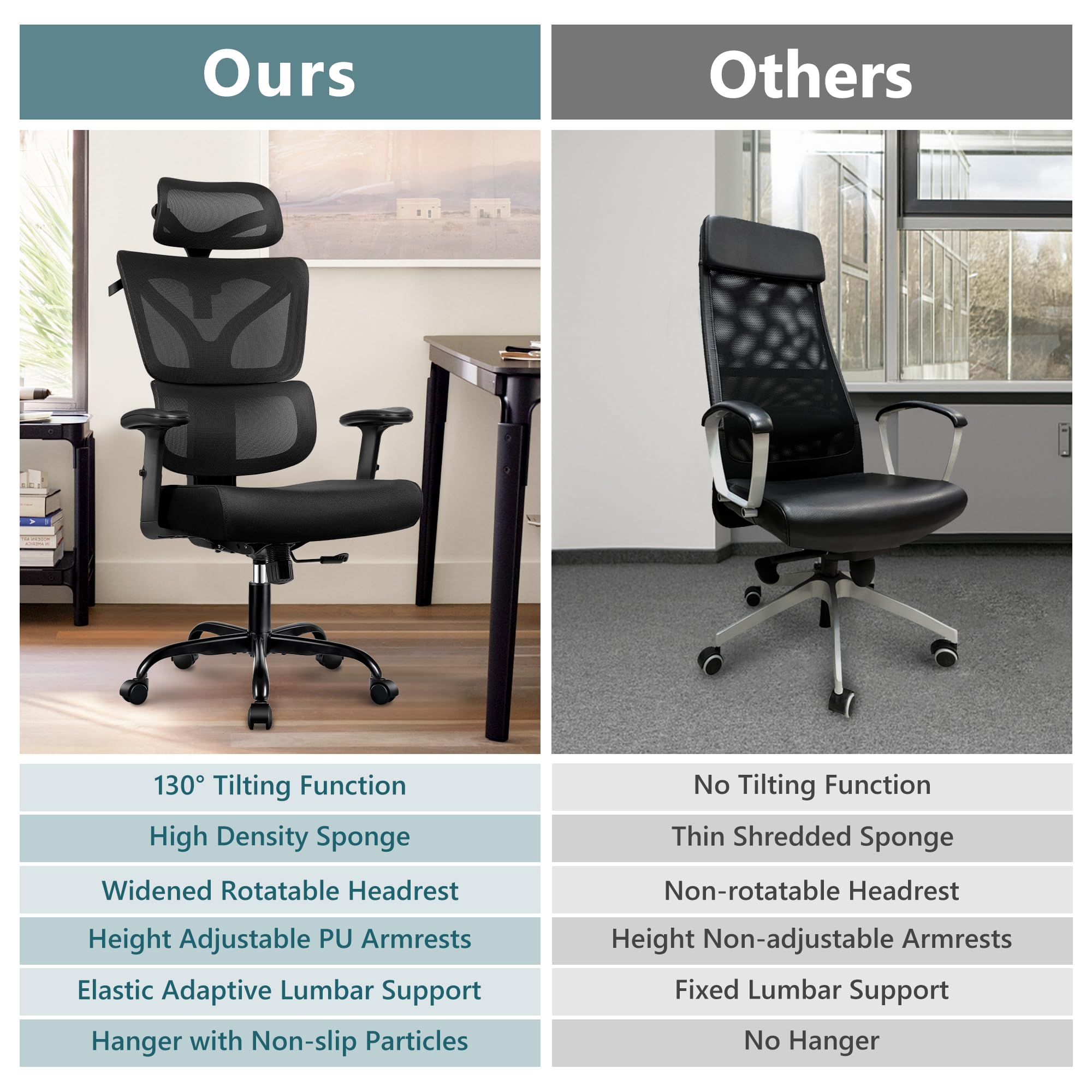 Ergonomic Office Chair with High Back & Lumbar Support - Adjustable Mesh Computer Desk Chair for Big & Tall Users - Reclining Gaming Chair with Breathable Fabric & Armrests - Perfect for Home Office, Gaming Setup, and Long Work Sessions (Black)
