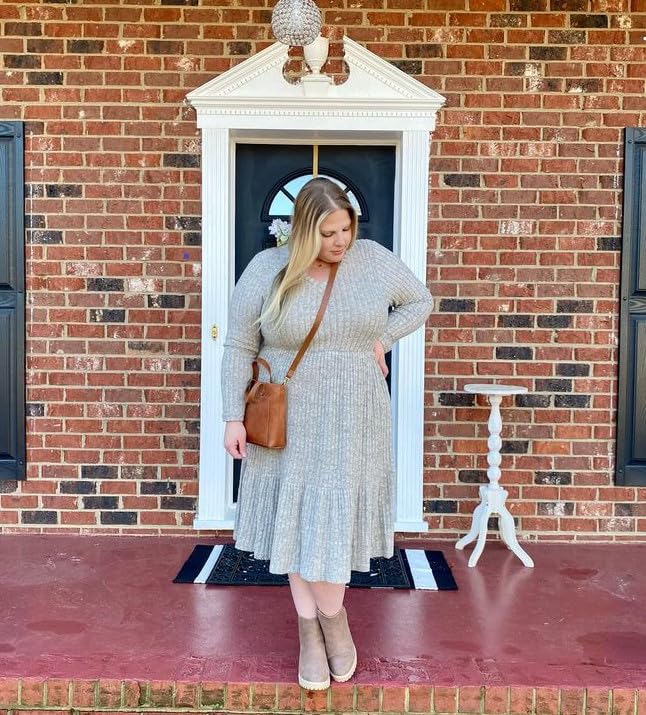 **Plus Size Dresses for Women - CARCOS Curvy Crew Neck & V-Neck Long Sleeve Knee-Length Dress with Pockets (XL-5XL) | Fall Winter Fashion for Work, Church & Casual Outings**