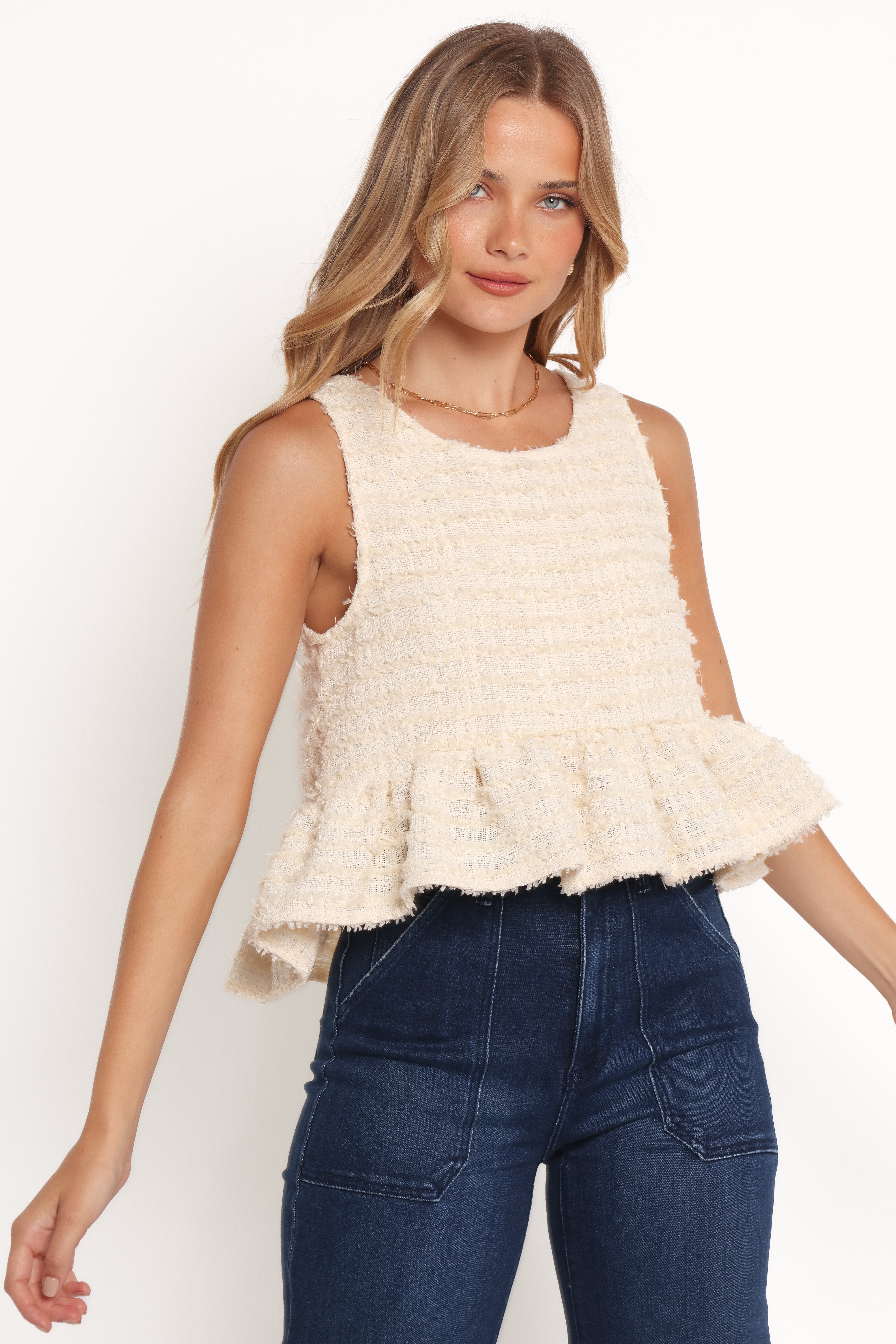 Fren Ruffle Top Women's Blouse - Cream | Elegant Ruffled Shirt for Casual & Party Wear