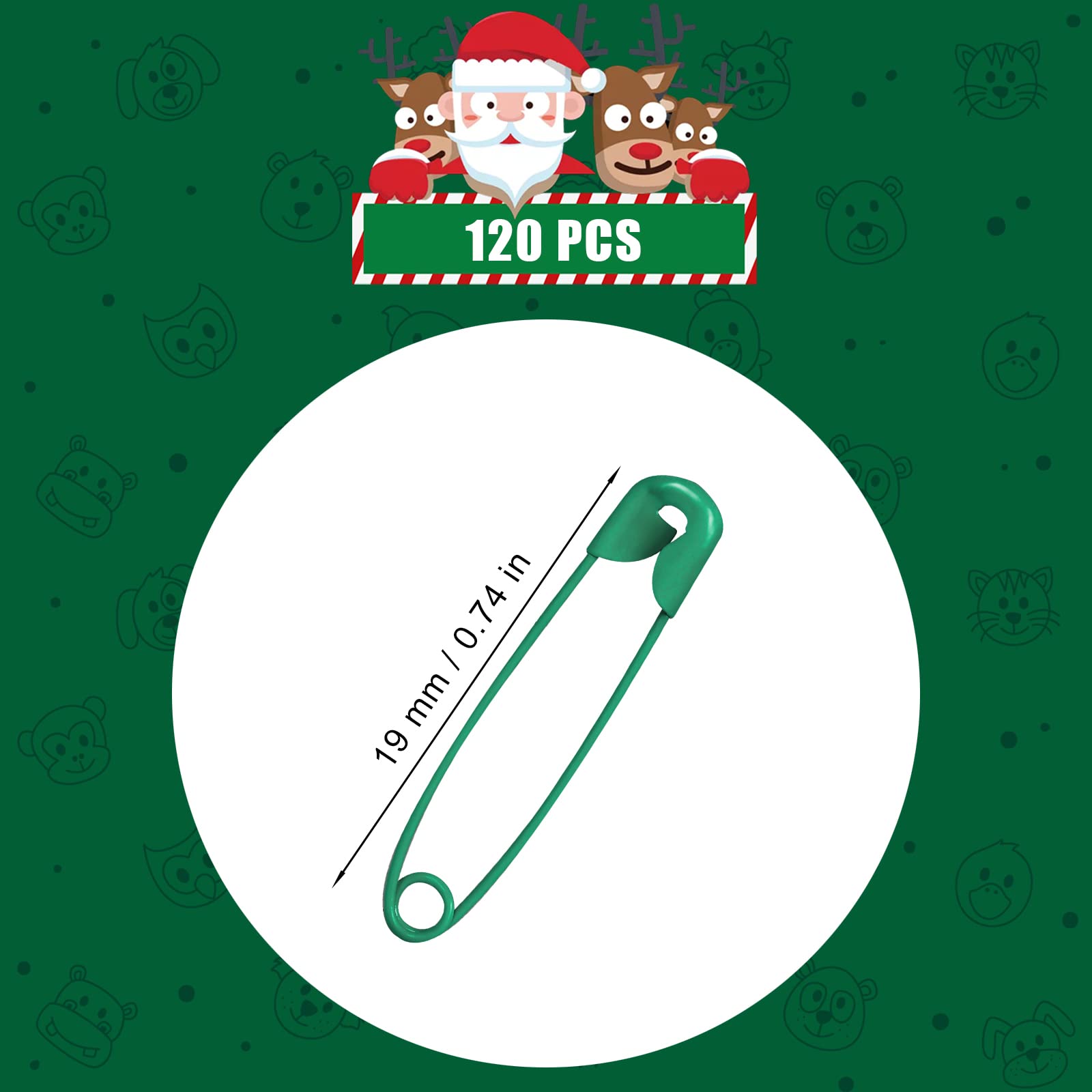 120pcs Dark Green Safety Pins - 19mm Nickel Plated Stainless Steel Small Pins for Clothing, DIY, Arts & Crafts, Jewelry Making - Perfect for Christmas Decorations, Gift Wrapping & Party Favors