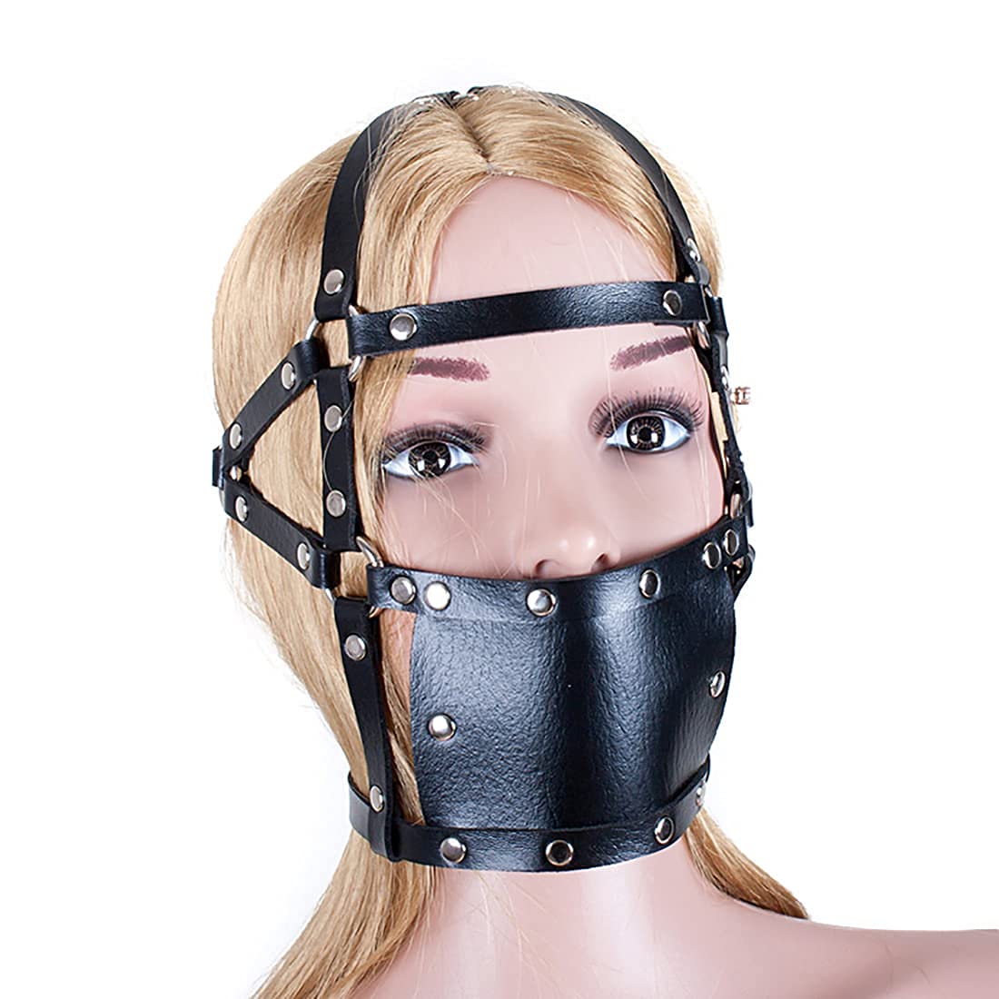 Premium Black Leather Restraint Mask for Adults - SM Harness Gag with Locking Headgear, Bondage Mouth Mask Fetish Toy - Perfect for BDSM Play, Roleplay & Fetish Scenes
