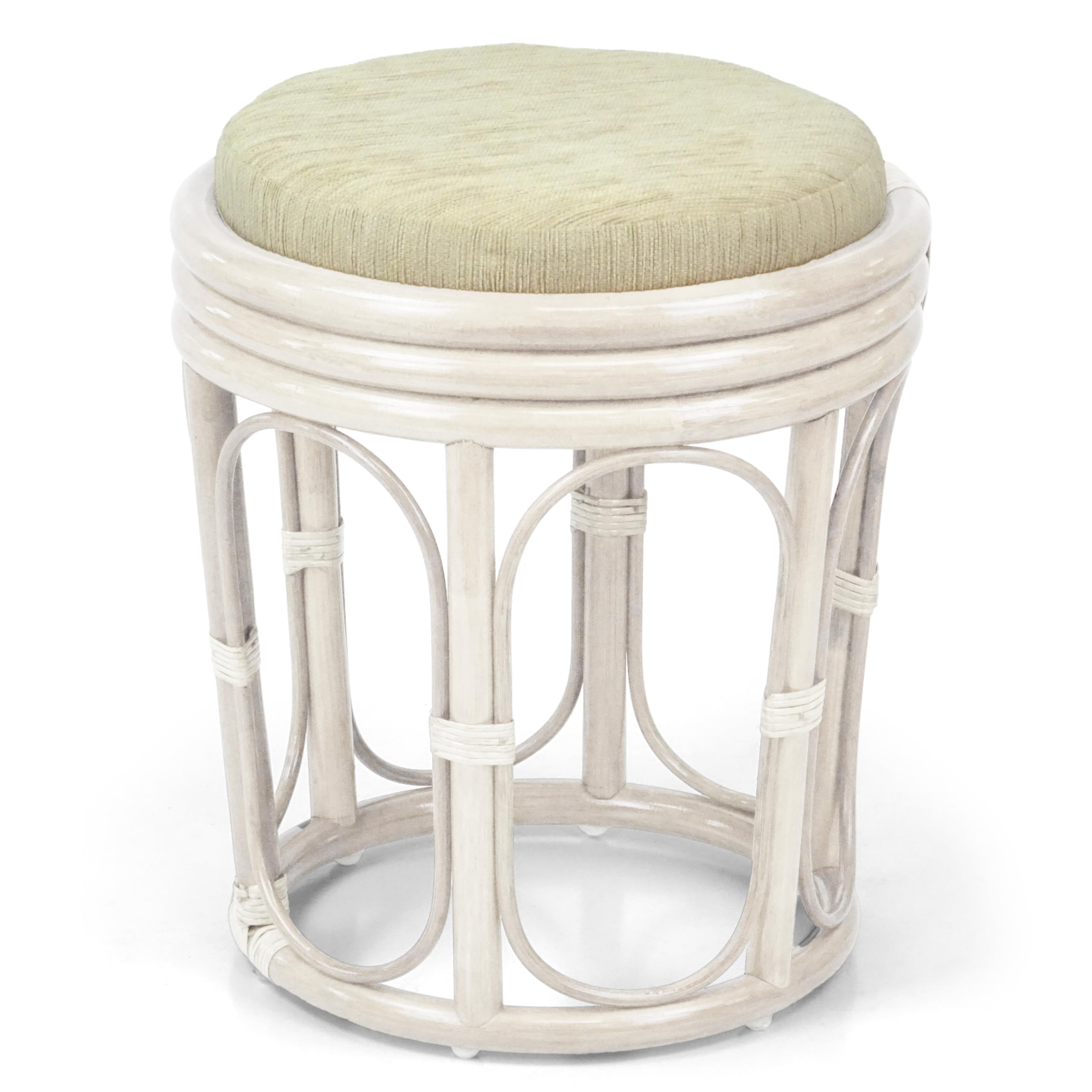 Handmade Rattan Wicker Vanity Stool - Fully Assembled White Wash Bedroom Seat for Makeup, Dressing & Home Decor