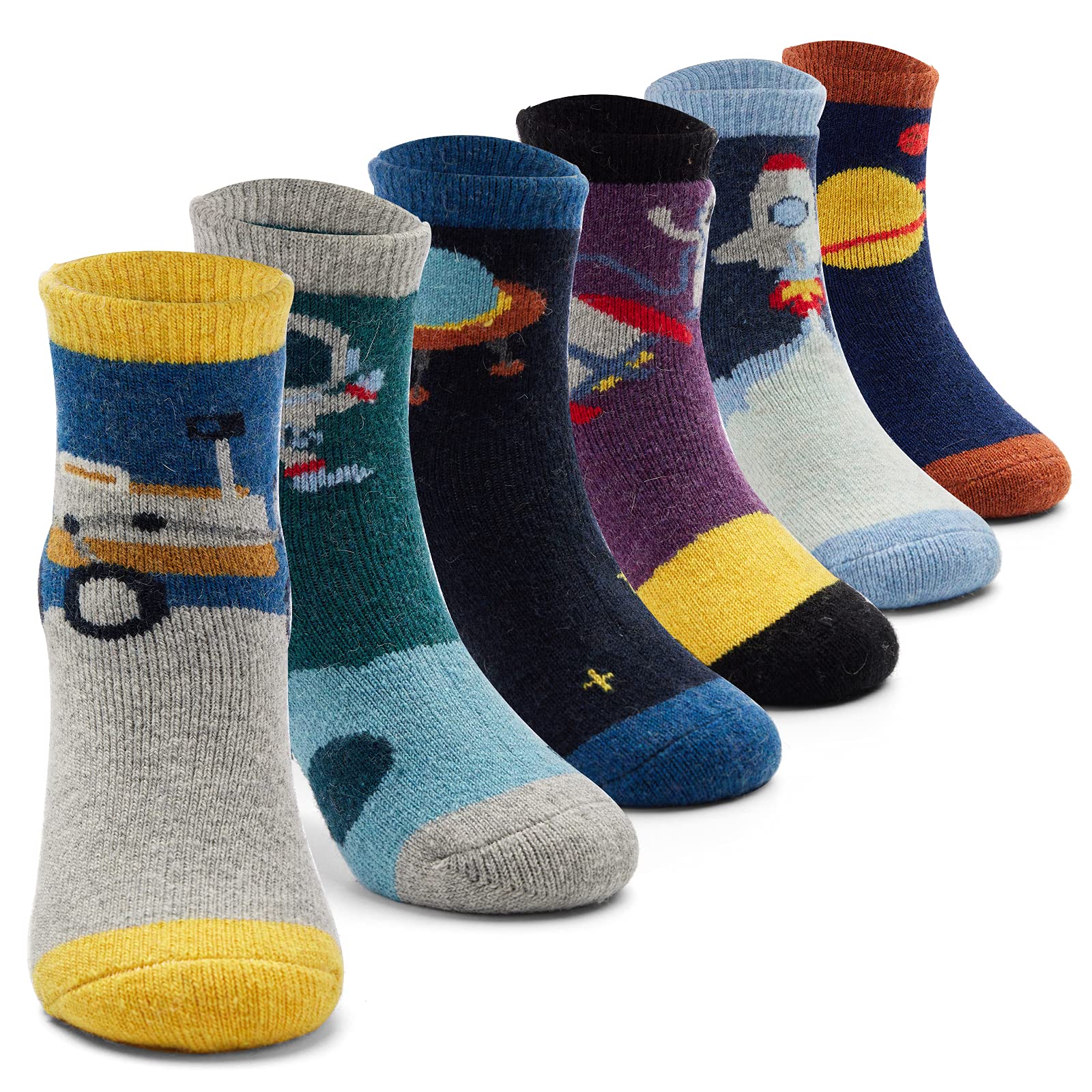 Boys' Wool Winter Socks - 6 Pack Thermal Crew Socks for Kids | Warm Thick Socks for Cold Weather | Perfect for School, Outdoor Activities & Snow Play