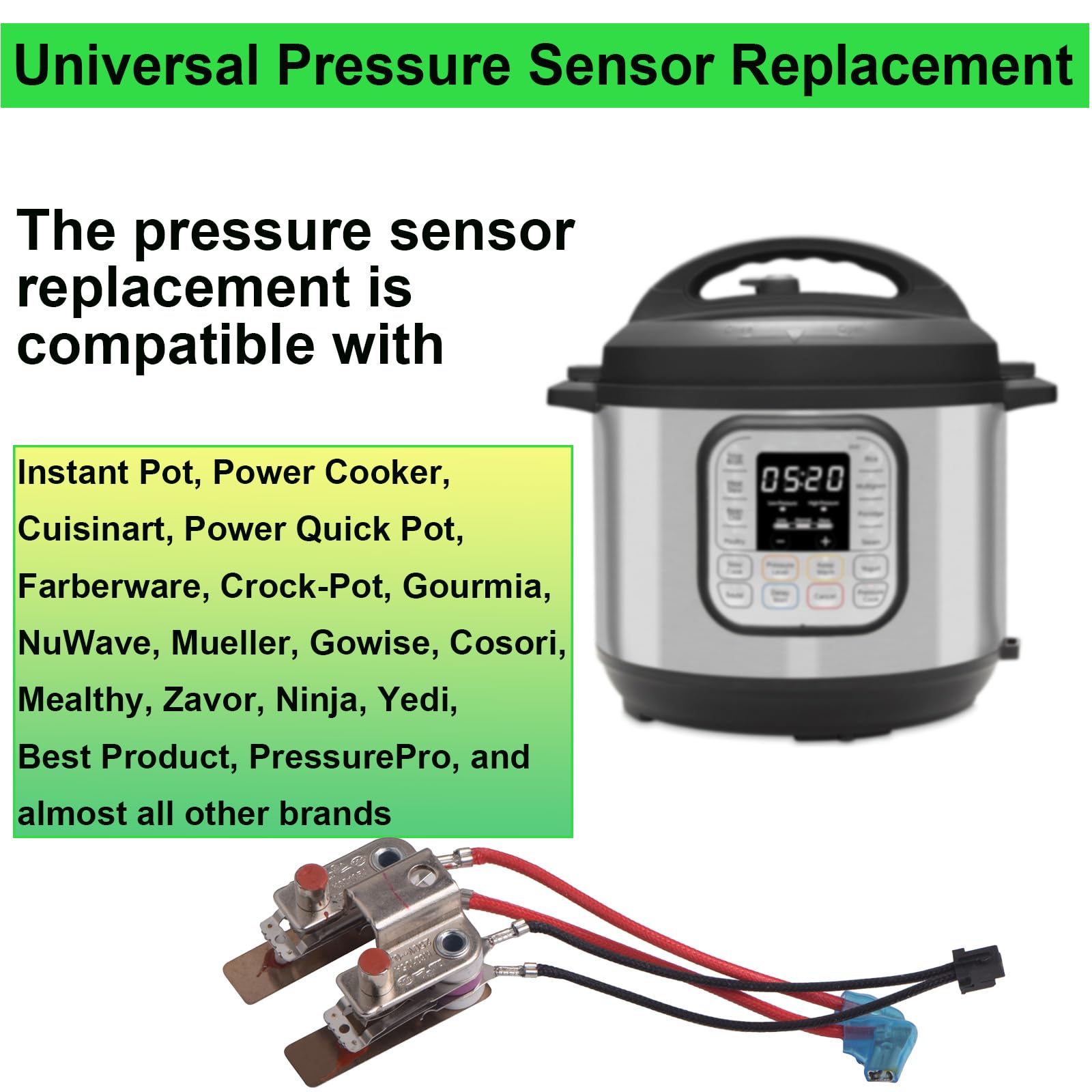 Jingzan Pressure Sensor Replacement for Instant Pot, Power Cooker, Cuisinart, Farberware, Crock-Pot & Gourmia - Compatible with KSD105, KSD105A, YCD3005, YCD3008 Models (2 Pack) - Perfect for Electric Pressure Cooker Repair & Maintenance