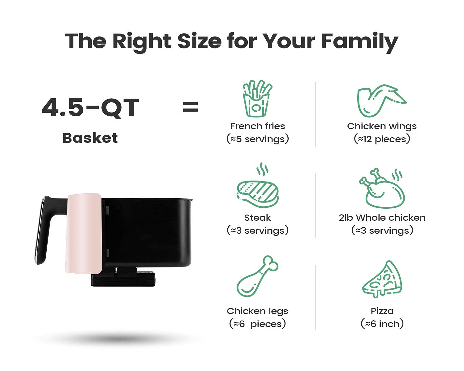 KOOC 4.5 Quart Large Air Fryer Oven - 8-in-1 Electric Hot Air Cooker with LED Digital Touch Screen, Adjustable Temperature & Time, Nonstick Basket (Pink) | Includes Free Recipe Cheat Sheet | Perfect for Healthy Frying, Baking, Roasting & Reheating Family Meals
