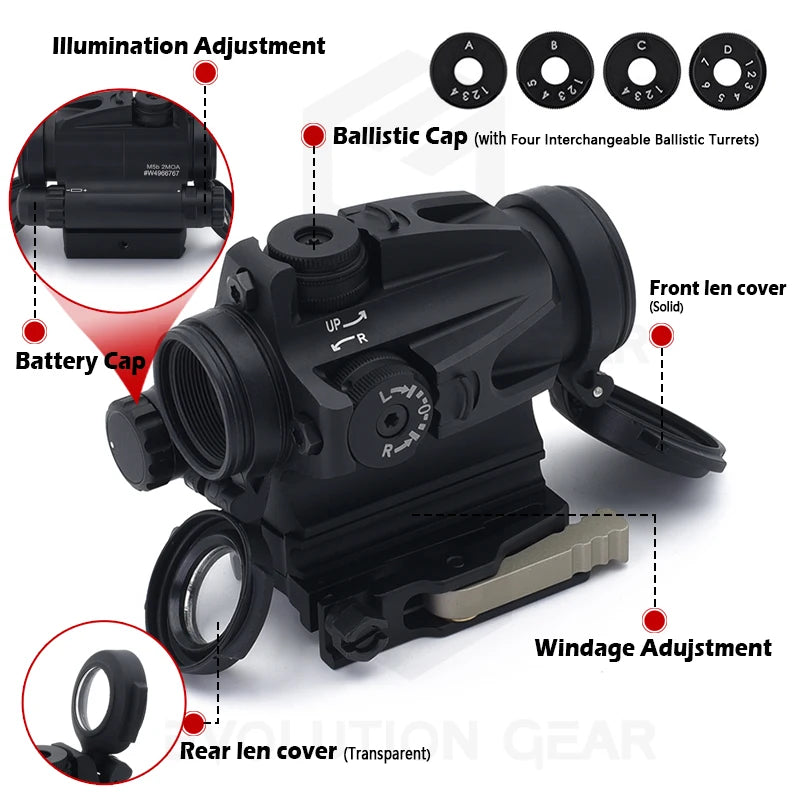 EVOLUTION GEAR Tactical M5b RDS Red Dot Sight Reflex Scope with LRP, BCM & LEAP QD Mount - Full Markings for Hunting, Airsoft & Tactical Shooting | Perfect for Outdoor Adventures, Range Training & Competitive Shooting