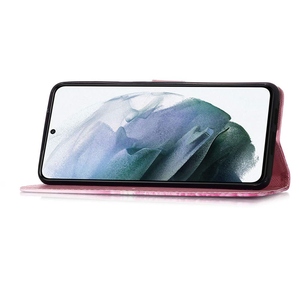 Premium Leather Wallet Case for Samsung Galaxy S21 Ultra - 3D Floral Design with Card Holder & Kickstand | Slim Flip Cover with RFID Protection | Perfect for Work, Travel & Everyday Use