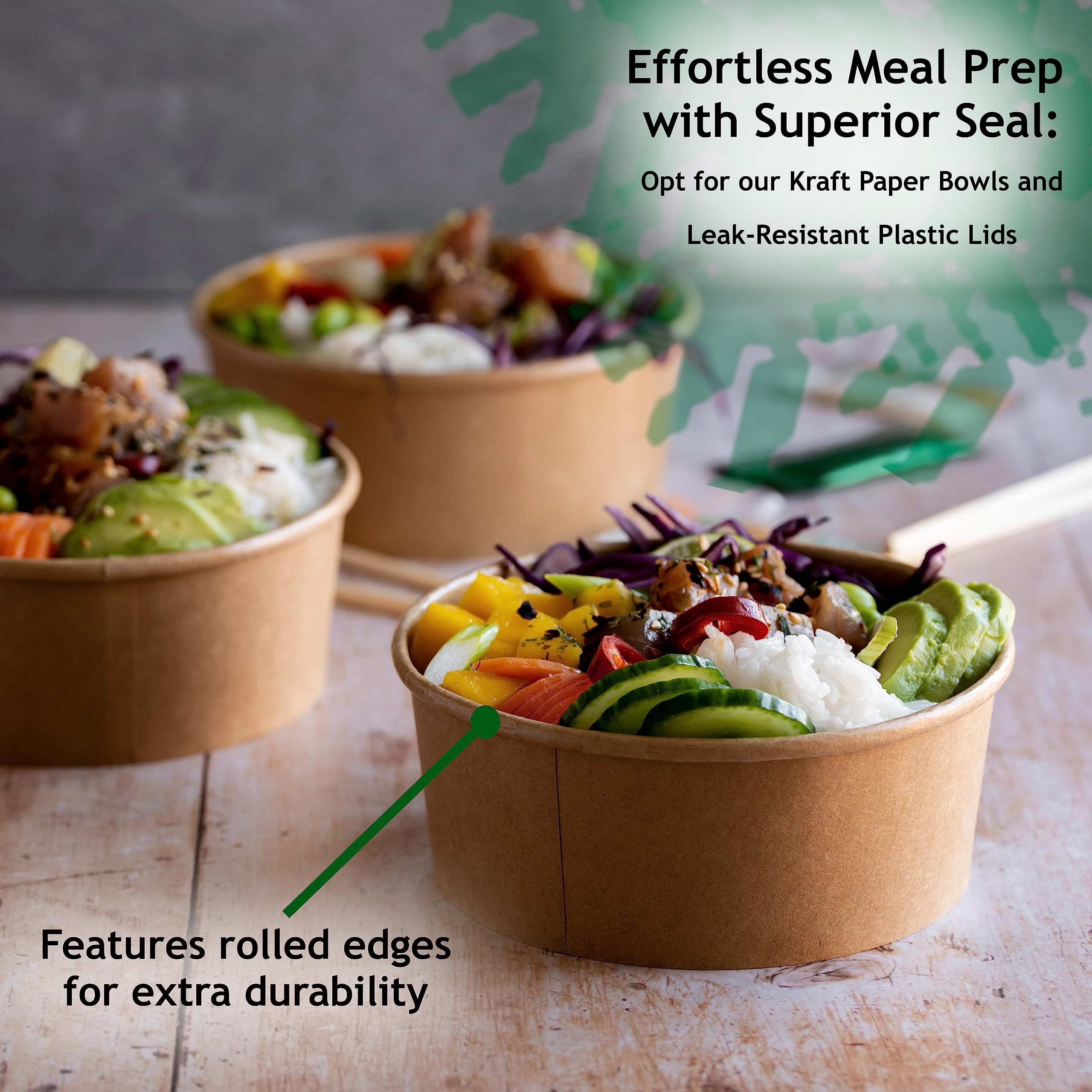 Galashield Disposable Bowls with Lids - 33oz Eco-Friendly Paper Food Containers for Meal Prep, Salads, Ramen & Takeout (50 Sets) | Perfect for Parties, Picnics & Office Lunches