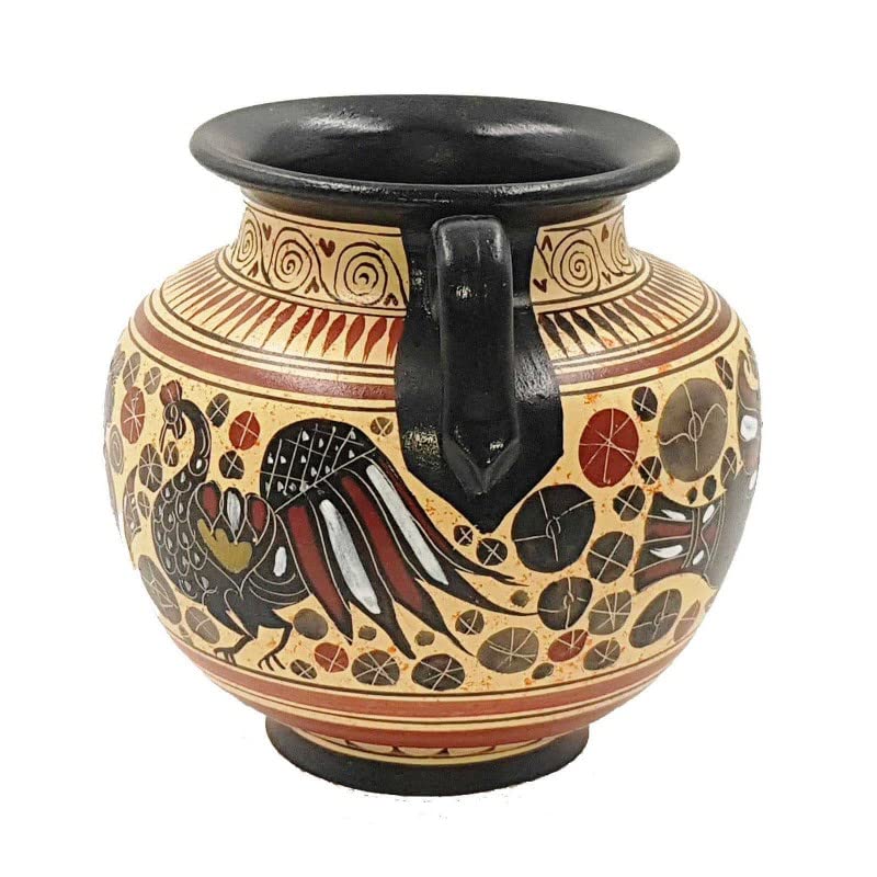 Ancient Greek Krater Vase - 15cm Corinthian Art Pottery, Handcrafted Ceramic Vase for Home Decor, Wedding Gift & Museum Display