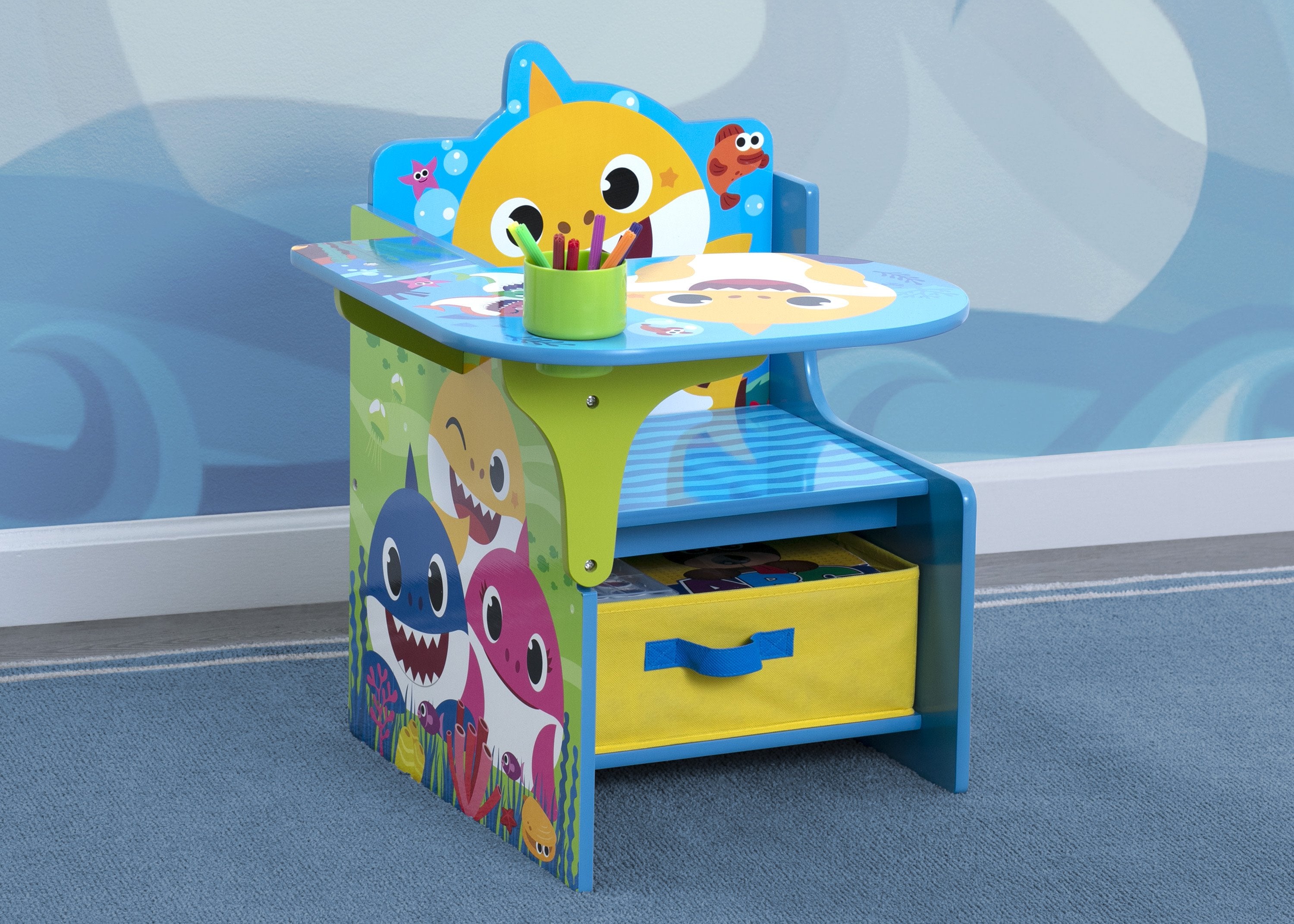 Baby Shark Kids Chair with Storage Bin - Adjustable Study Desk for Children, Perfect for Reading, Drawing & Homework - Ideal for Home & Classroom Use