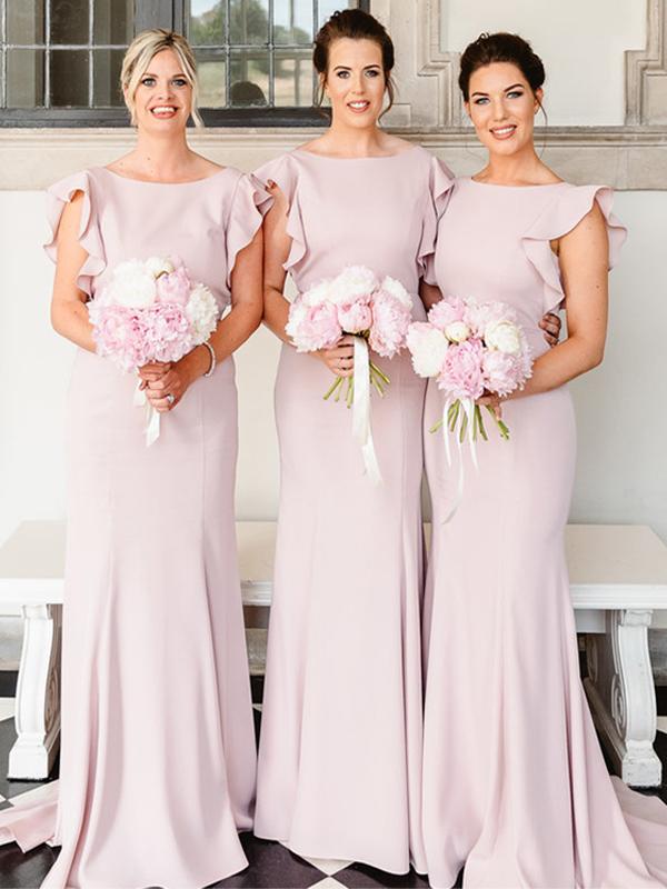 Elegant Floor Length Mermaid Jewel Pink Bridesmaid Dresses for Weddings, Prom & Formal Events - Plus Size Options Available