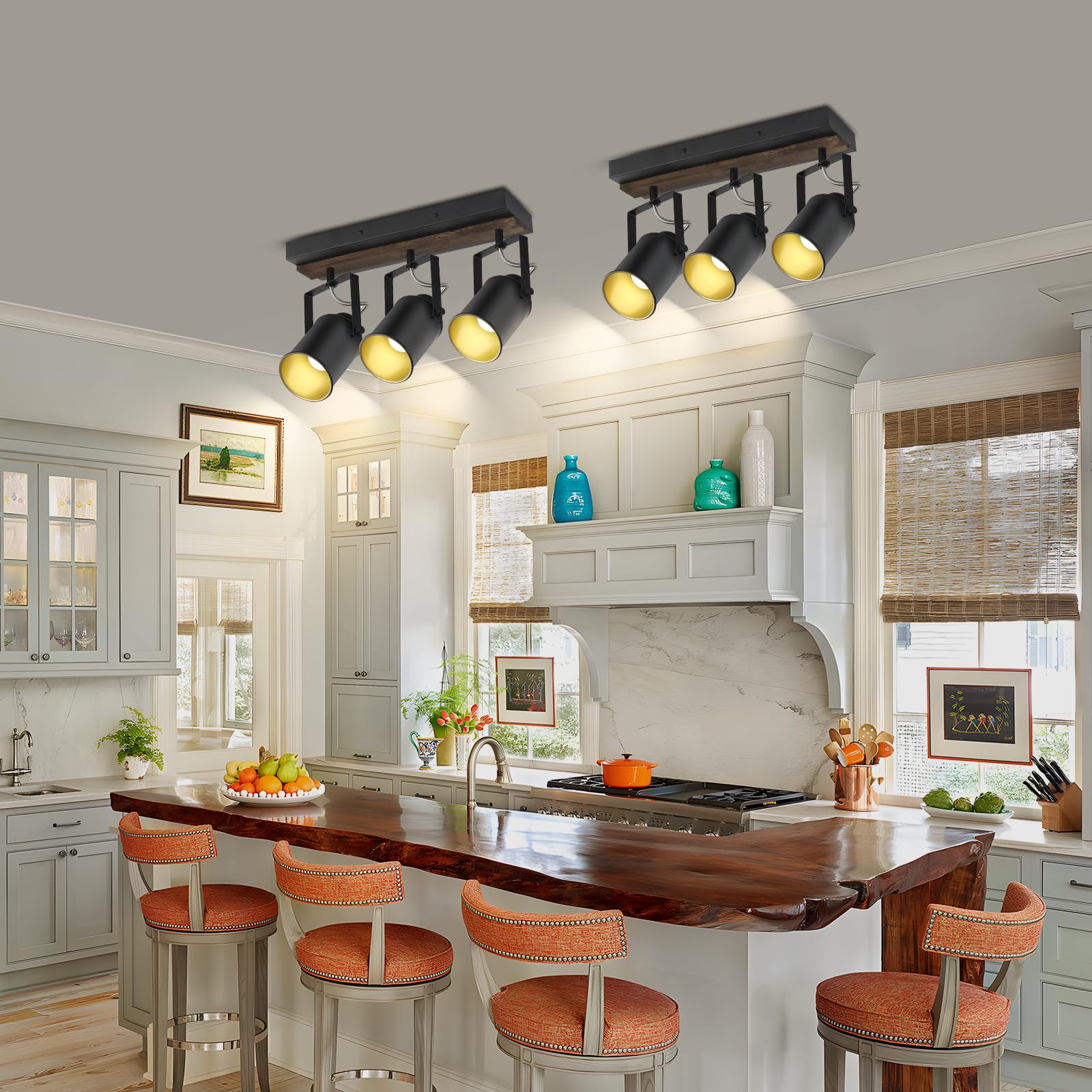 SEEBLEN Farmhouse 3-Light Adjustable Track Lighting for Kitchen, Dining Room, Living Room | Wall/Ceiling Mounted with Swivel Heads | Perfect for Kitchen Islands, Closets, and Sink Areas | Rustic Industrial Home Decor Lighting