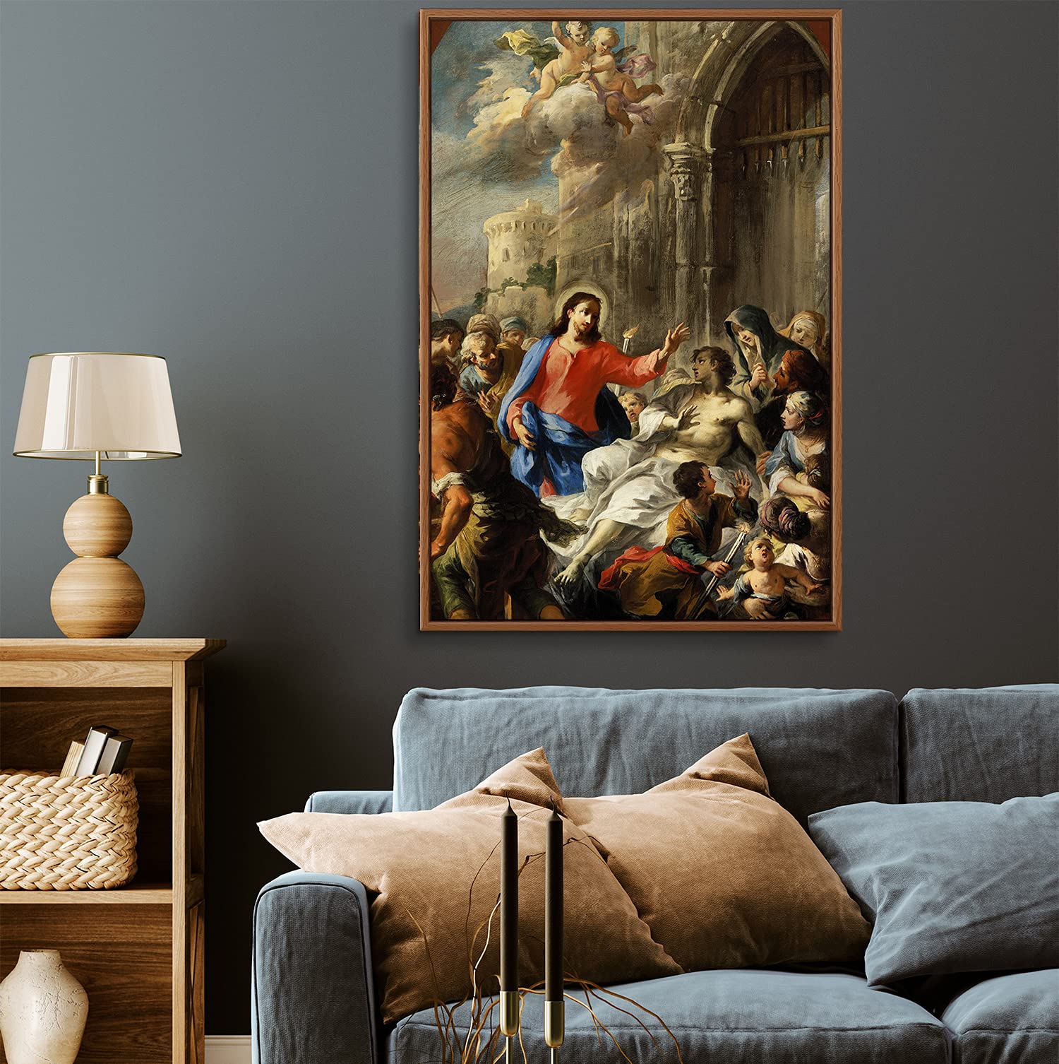 Floating Frame Canvas Print Wall Art - Raising of The Son of The Widow of Nain by Martino Altomonte - 16x24 Inches - Religious Home Decor, Living Room Art, Church Gift