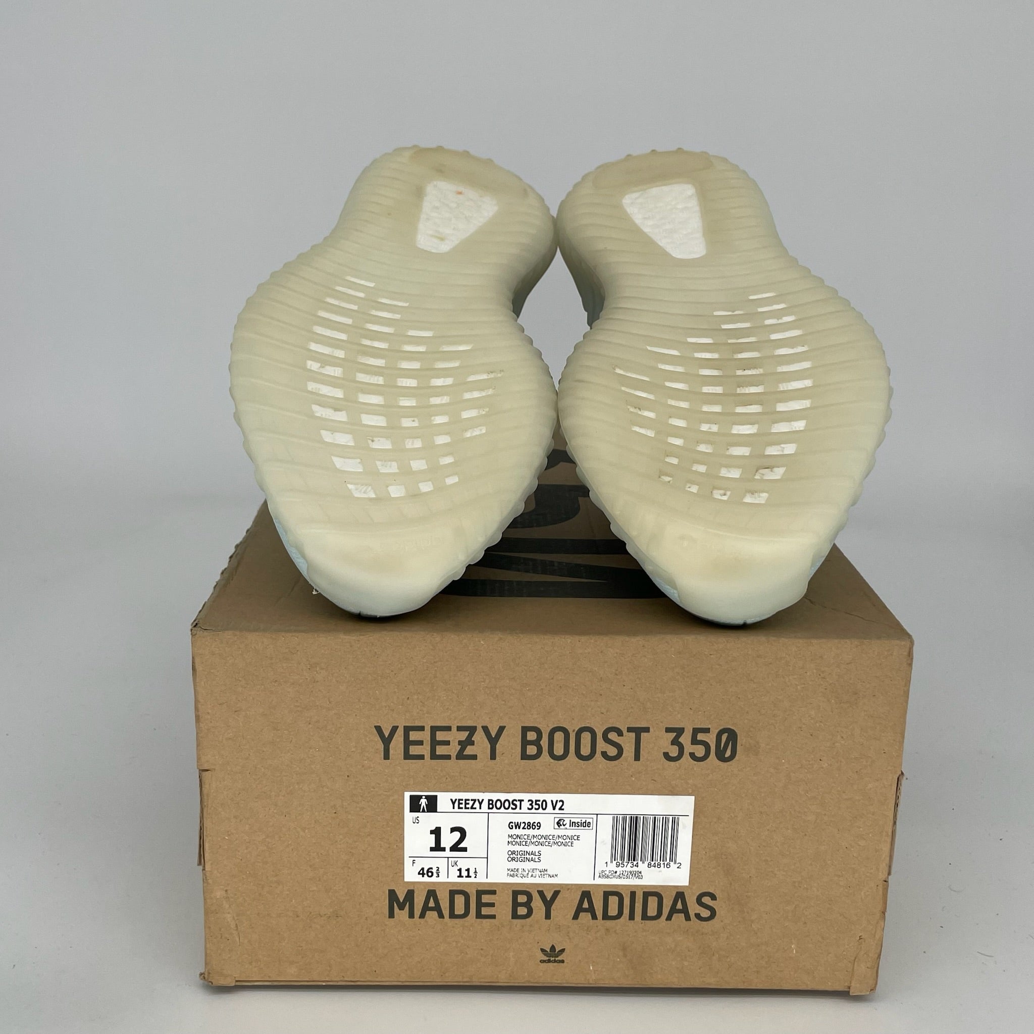 Adidas Yeezy Boost 350 V2 'Mono Ice' - Men's Running Shoes Size 12 GW2869 | Lightweight Comfort for Jogging, Gym & Casual Wear