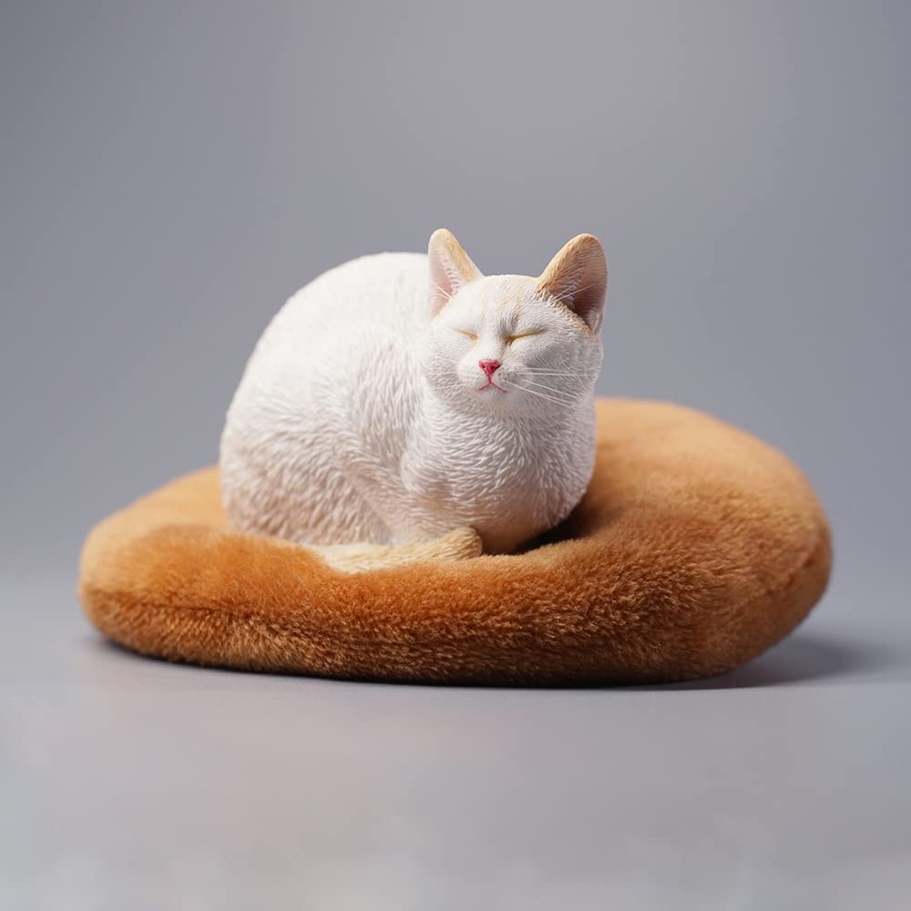 JXK White Resin Sleeping Cat Statue - Handcrafted Polyresin Cat Figurine with Intricate Details, Perfect Desktop Decor & Gift for Cat Lovers - Ideal for Home, Office, Bookshelf Display and Cat-Themed Collections