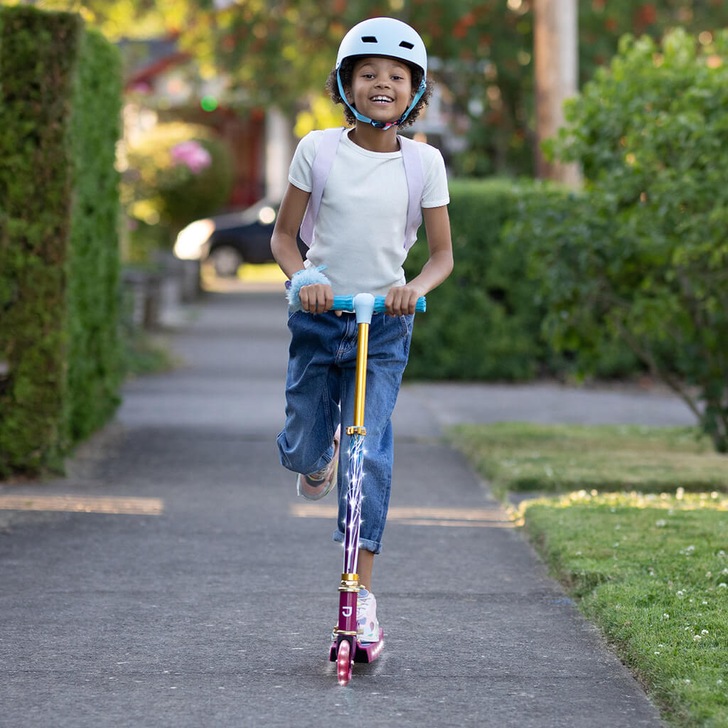 Frozen 2 Wheel Kick Scooter for Kids - Disney Princess Elsa & Anna Themed Foldable Kickboard with Adjustable Height - Perfect for Outdoor Play, Park Rides & Neighborhood Adventures