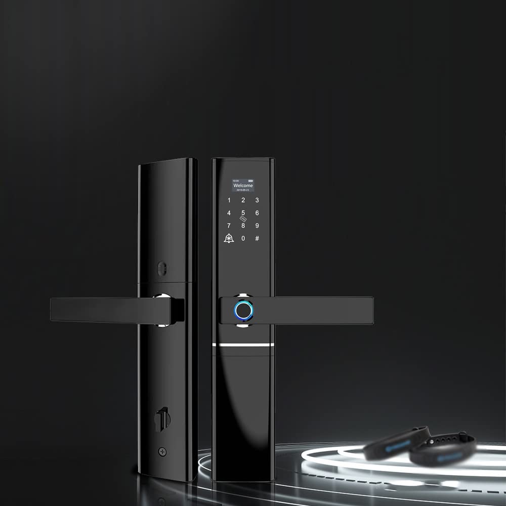 Tuya Fingerprint Smart Door Lock - WiFi, Code, Card & Key Access - Digital Electronic Deadbolt Lock with Doorbell for Home Security (Pull Right) - Ideal for Apartments, Houses & Vacation Rentals