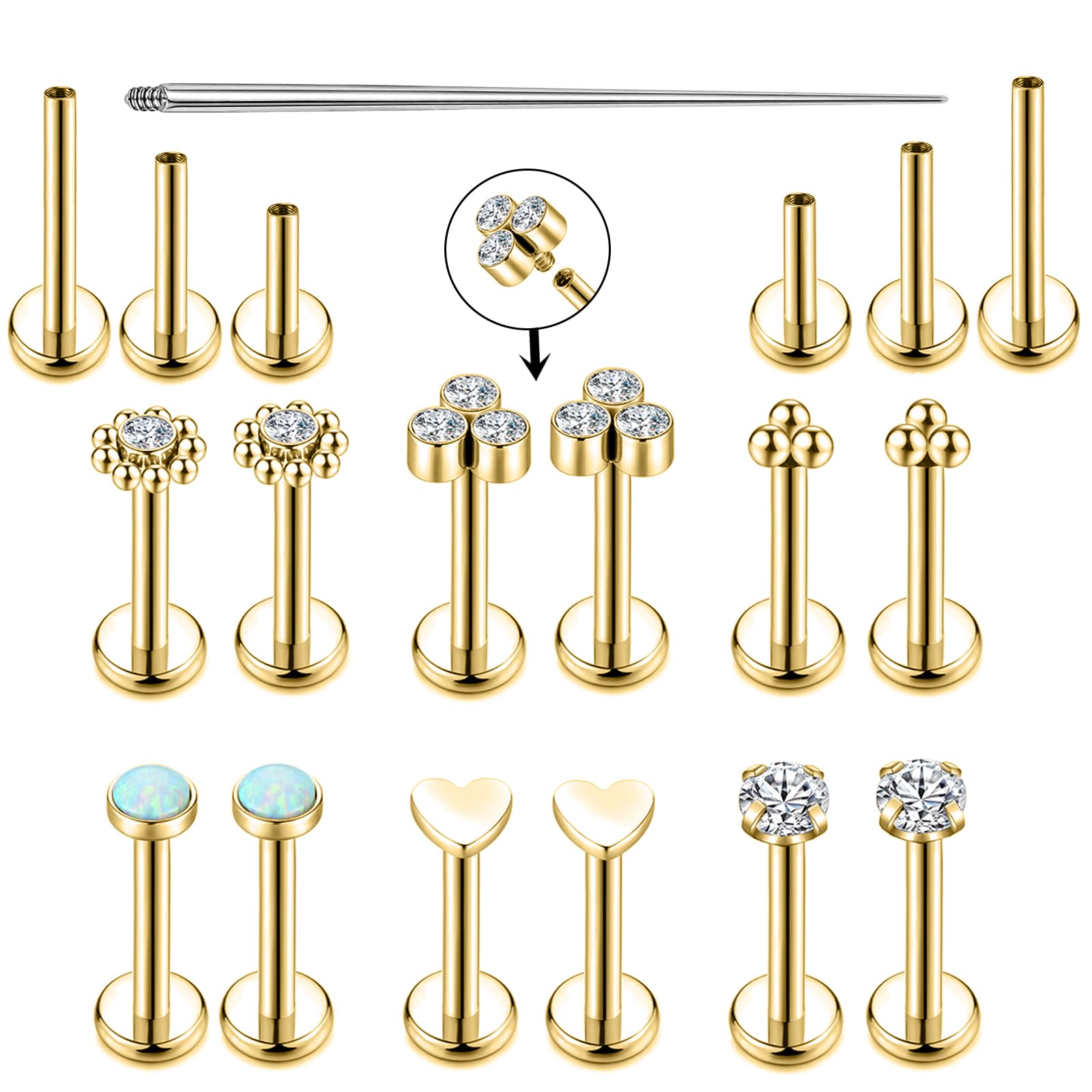 16G Monroe Lip Piercing Jewelry - Stainless Steel Labret Studs, Tragus Hoop Earrings & Nose Rings with Flat Back - Perfect for Helix, Cartilage & Facial Piercings - Ideal for Daily Wear, Parties & Self-Expression