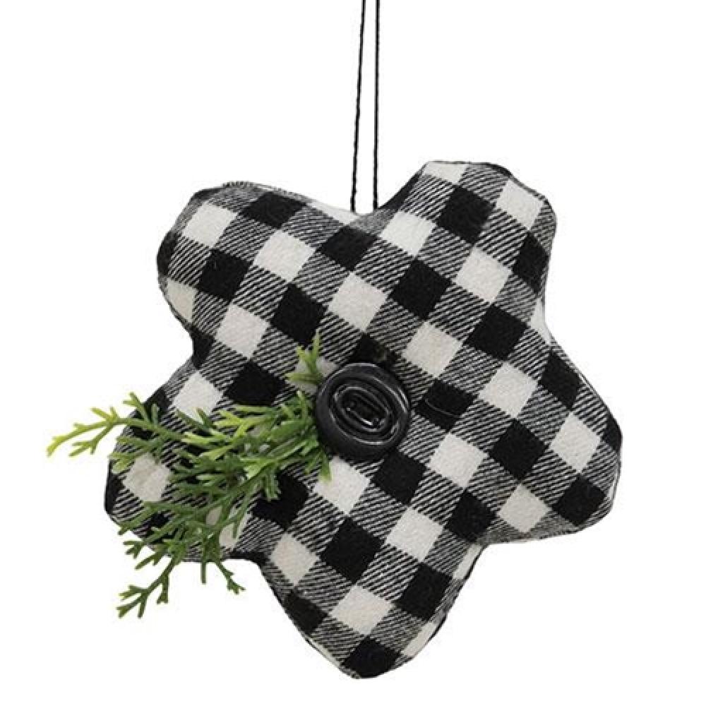 Black and White Buffalo Check Stuffed Felt Flower Ornament - DIY Home Decor, Christmas Tree Decoration, Wedding Centerpiece, Rustic Farmhouse Accent