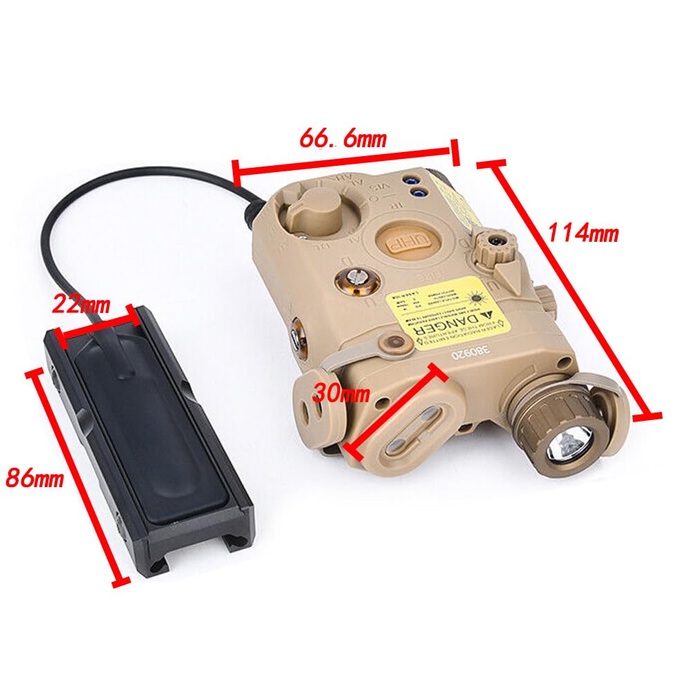 PEQ15 Tactical Laser Sight with Pressure Switch - IR Laser, Red/Green/Blue Laser & Strobe/Constant White Light - 20mm Rail Mount for AR15, M4, M16 - Perfect for Hunting, Airsoft & Tactical Training (Tan, Blue Laser)