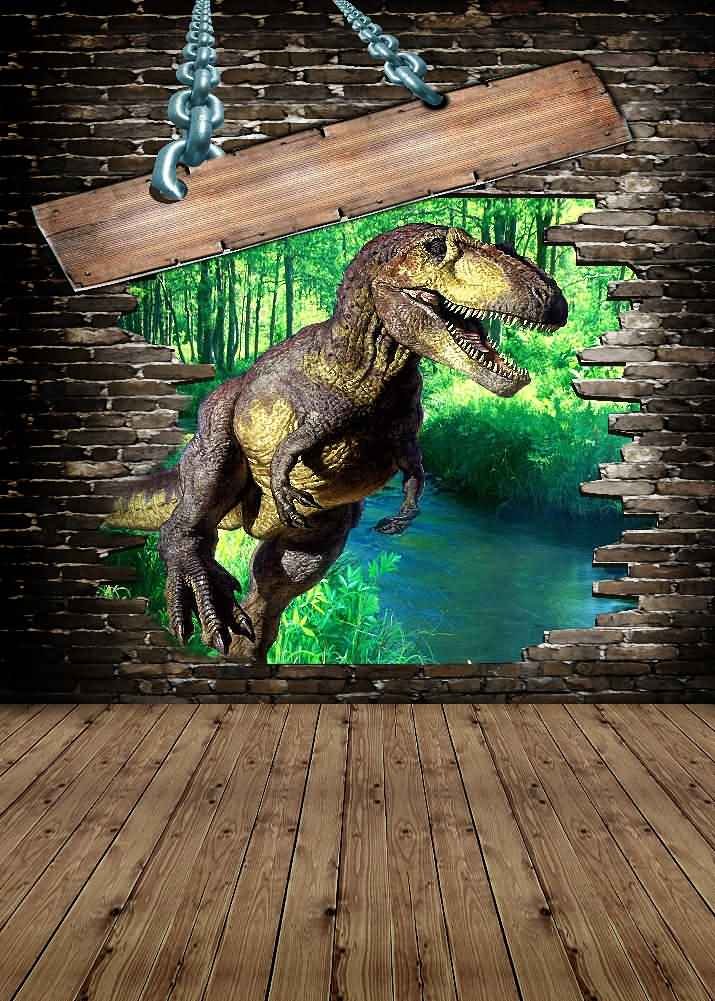 Dinosaur Photography Backdrop 5x7ft - Brick Wall Theme for Parties & Studios