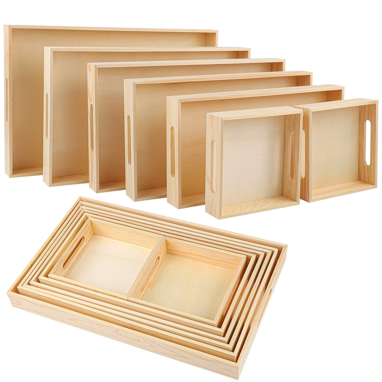 Aodaer 7-Piece Wooden Nesting Serving Trays Set - Rectangular Wooden Trays with Handles for Kitchen, Party, Dinner, Snacks | Perfect for Entertaining, Buffets, and Home Decor