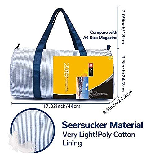 Kids Travel Overnight Bag - Lightweight Seersucker Weekender Duffel Carry On for Boys & Girls (Navy Blue) | Perfect for Sleepovers, Weekend Trips & Airplane Travel