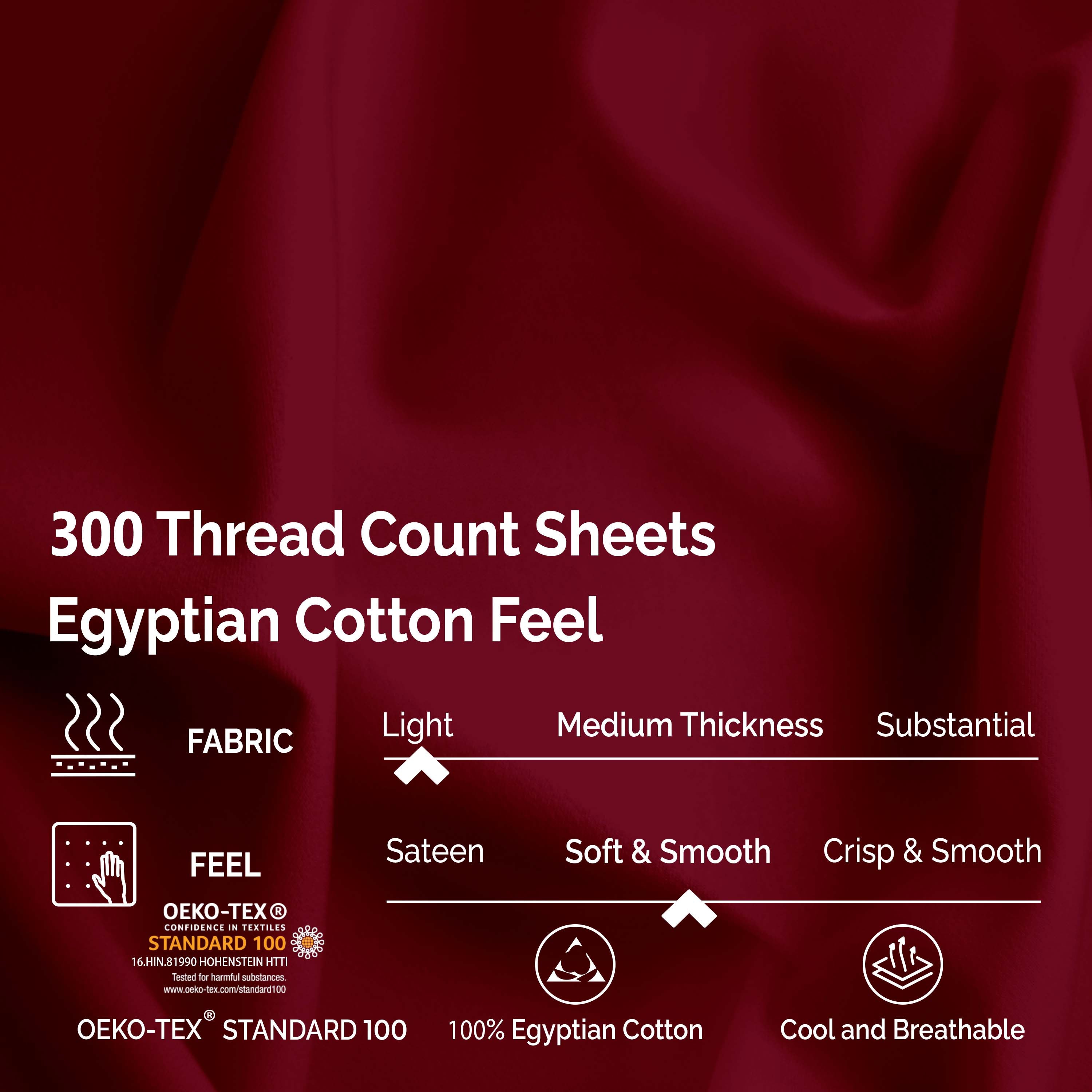 Premium 100% Egyptian Cotton 300 Thread Count Bed Sheet Set - Queen Size, Soft & Breathable for All-Season Comfort - Perfect for Luxury Bedrooms, Hotels, and Guest Rooms