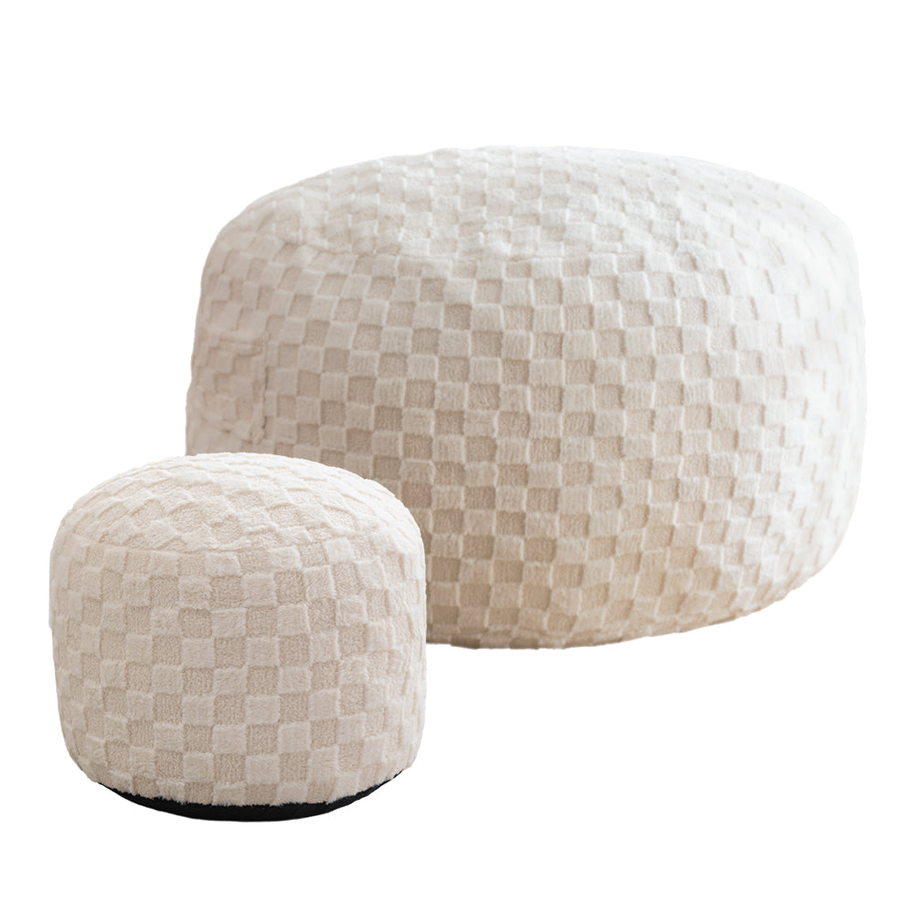 MAXYOYO Jacquard Shaggy Plush Bean Bag Chair with Pouf Set - Space Saving Combo for Living Room, Dorm, Bedroom & Game Room - Soft Bean Bag Bed & Footstool Bundle for Relaxing, Lounging & Gaming