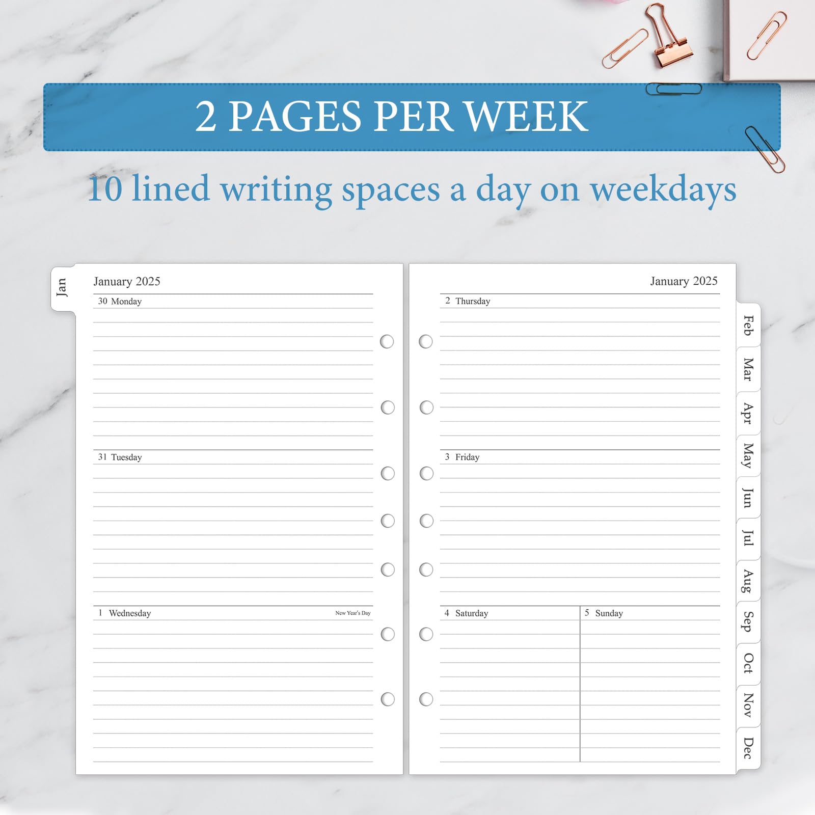 2025 Weekly & Monthly Planner Refill Inserts - 5.5
