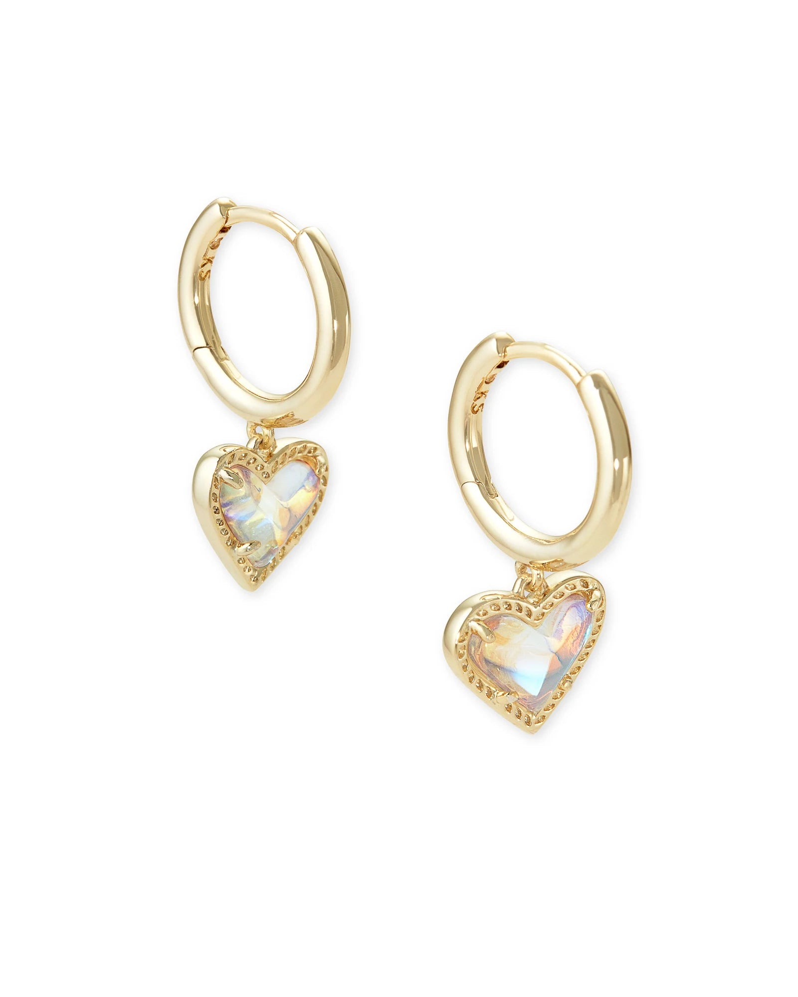 Ari Heart Gold Huggie Earrings - Dichroic Glass Dangle Earrings for Women | Perfect for Valentine's Day, Date Night & Special Occasions