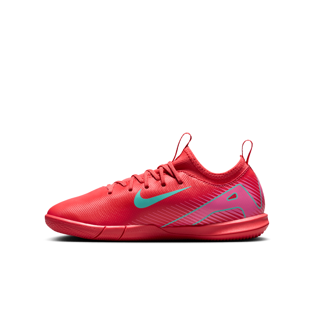 Nike Jr. Mercurial Vapor 16 Academy IC Indoor Soccer Shoes for Kids - Ember Glow/Aurora Green - Lightweight Football Cleats for Youth Indoor Training & Games
