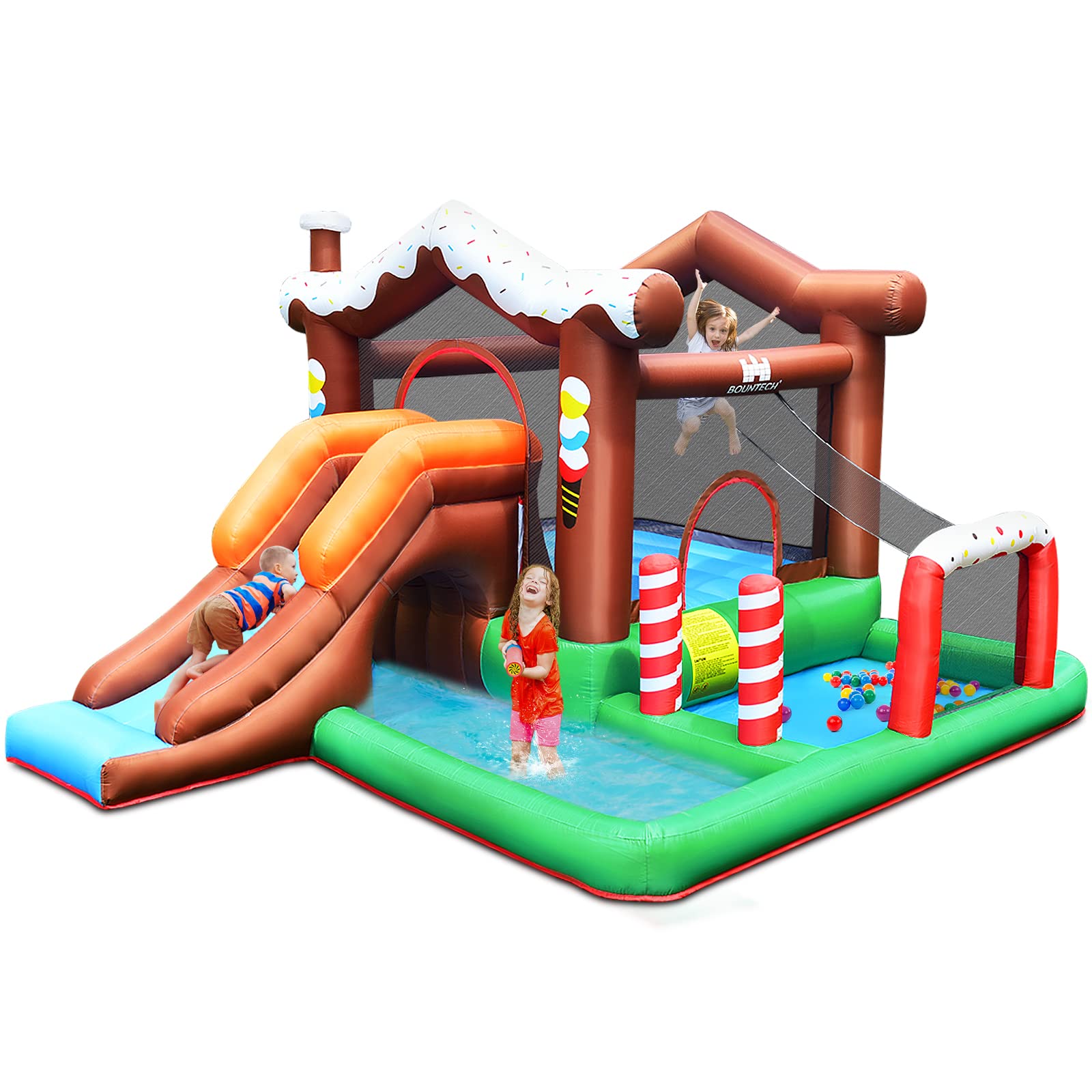 **HONEY JOY 6-in-1 Inflatable Water Slide for Kids & Adults - Giant Blow Up Bouncy Water Park with Crawl Tunnel, Outdoor Water Bounce House, Backyard Summer Fun (Blower Not Included) - Perfect for Birthday Parties, Family Gatherings, and Outdoor Play**