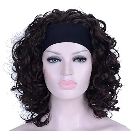 Curly Chestnut Brown Headband Wig - Natural Synthetic Hair Topper for Women - Perfect for Daily Wear, Cosplay & Costume Parties