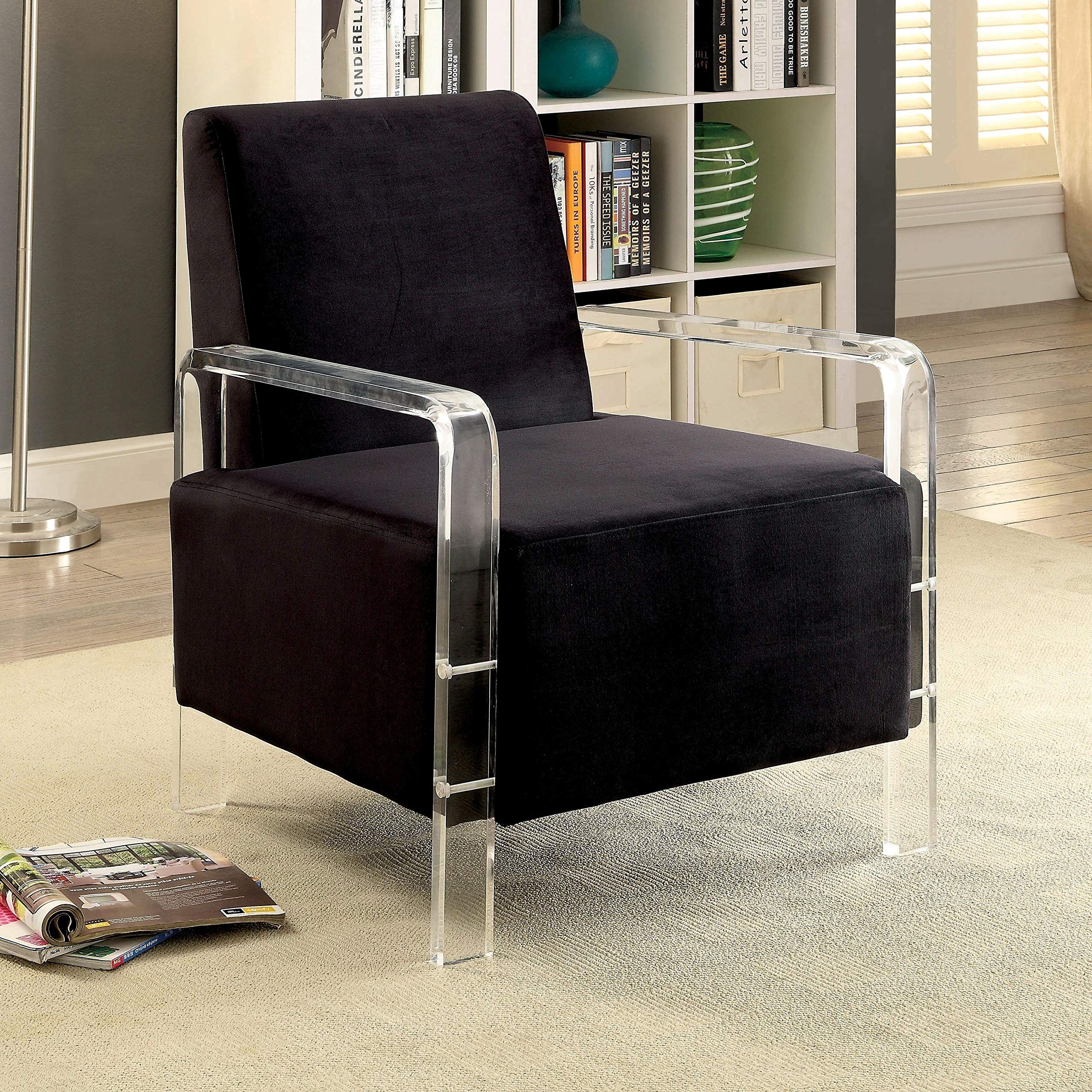 Furniture of America Fall Contemporary Flannelette Padded Accent Chair Black - Cozy Living Room Seating for Relaxing & Reading