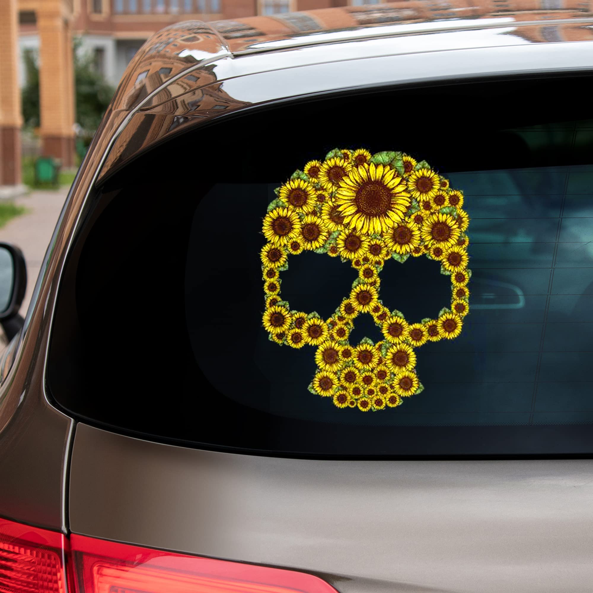 Sunflower Skull Vinyl Car Decal - Waterproof Transparent Window Sticker for Bumper & Auto Decor - Perfect Gift for Sunflower Lovers & SKU Enthusiasts - Great for Car, Laptop, Phone & DIY Projects