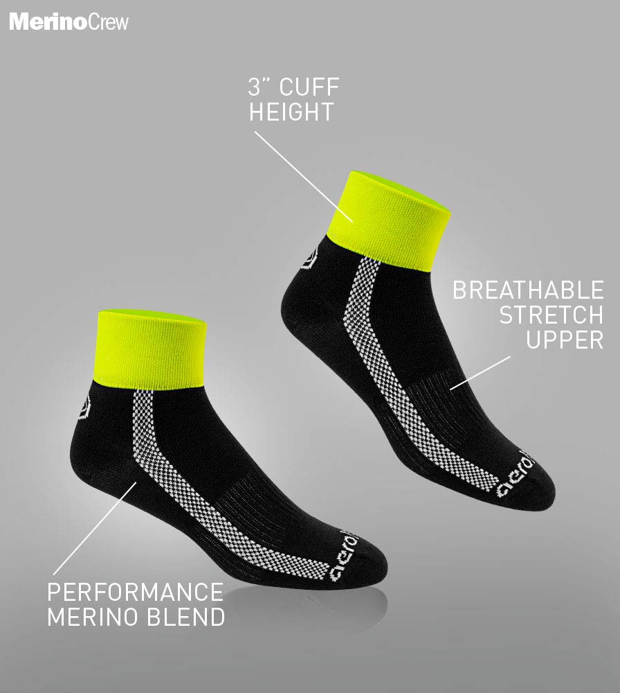 Lightweight Wool Blend Athletic Socks for Men & Women | 3-Inch Quarter Crew Socks | Moisture-Wicking & Breathable | Safety Yellow & Black | Made in USA | Perfect for Running, Hiking & Outdoor Sports