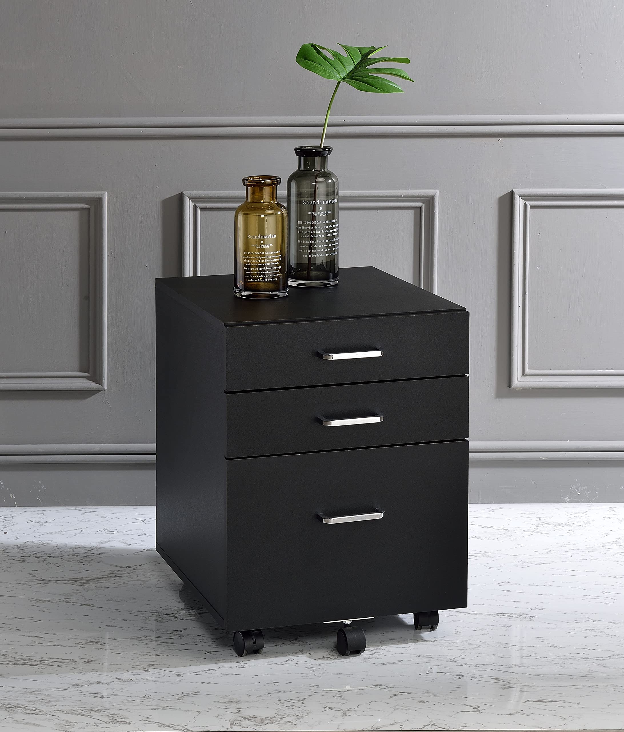 File Cabinet with Black & Chrome Finish - Under Desk Storage Cabinet for Home Office, Free Standing Filing Cabinet Workspace Organizer | Perfect for Document Storage & Office Organization