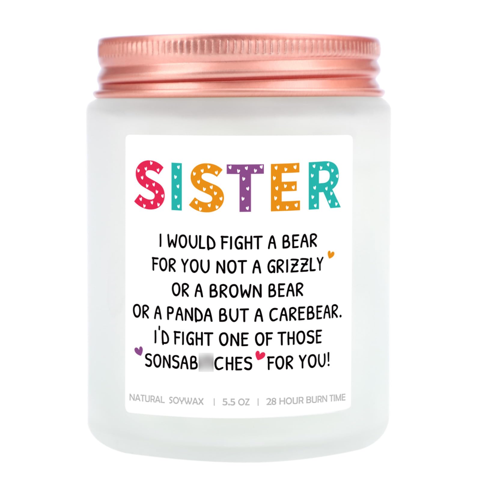 Sister Candles Gifts - Best Friends Friendship Gifts for Women, Funny Birthday Presents for Besties BFF, Lavender Scented Soy Candle (I Would Fight A Bear for You) - Perfect for Sister Bonding, Relaxation & Home Decor